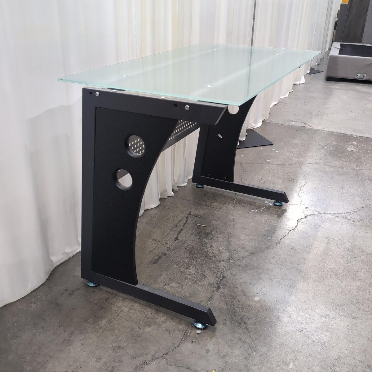 Contemporary Black Metal Desk with Frosted Glass Top