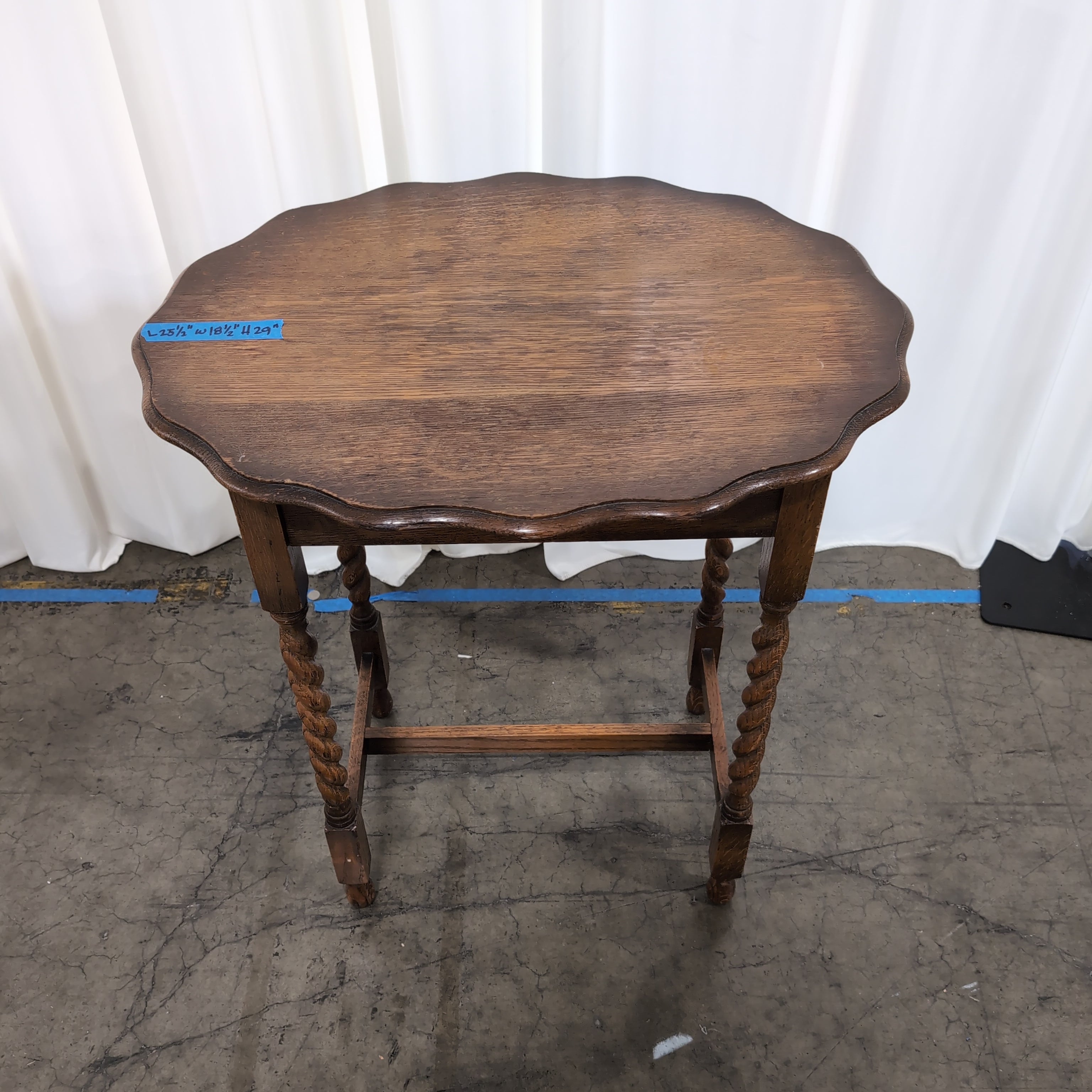Vintage Scalloped Top Wood End Table with Barley Twist Legs