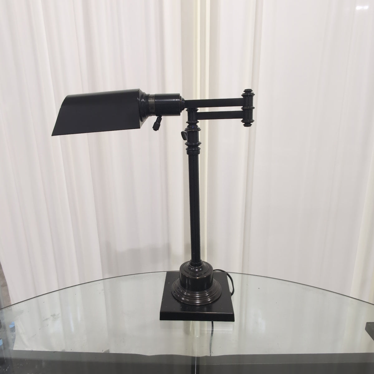 Brass-Style Adjustable Banker's Desk Lamp in Dark Metal Finish