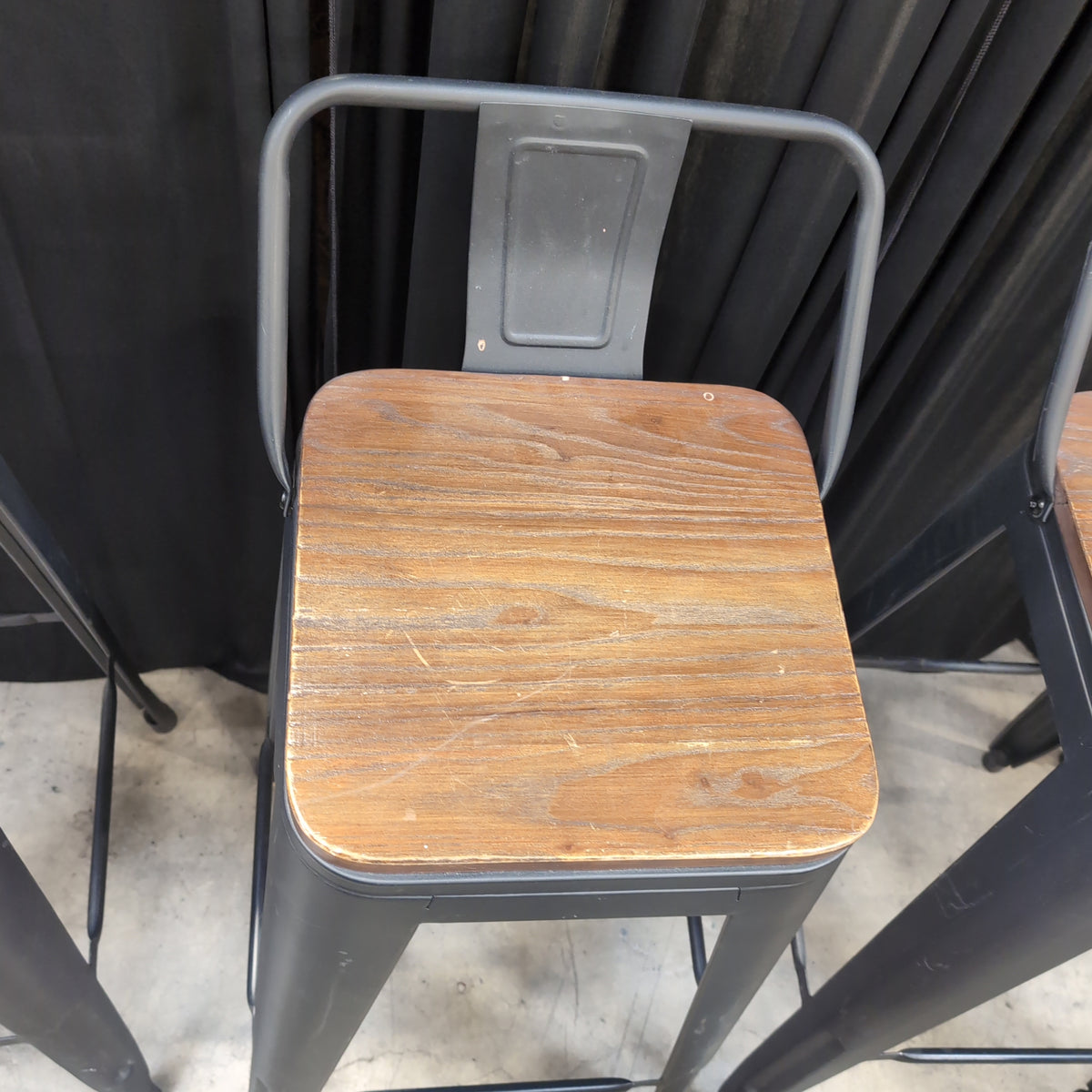 Industrial Style Dark Wood Seat Bar Stool