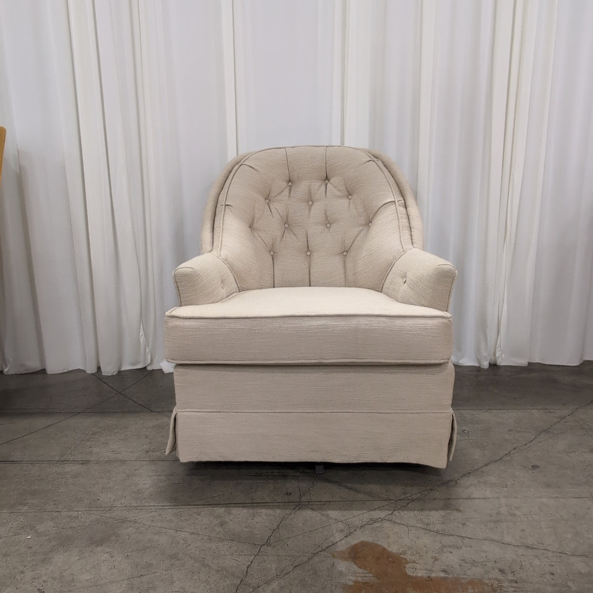 Tufted Beige Upholstered Club Chair with Rolled Arms