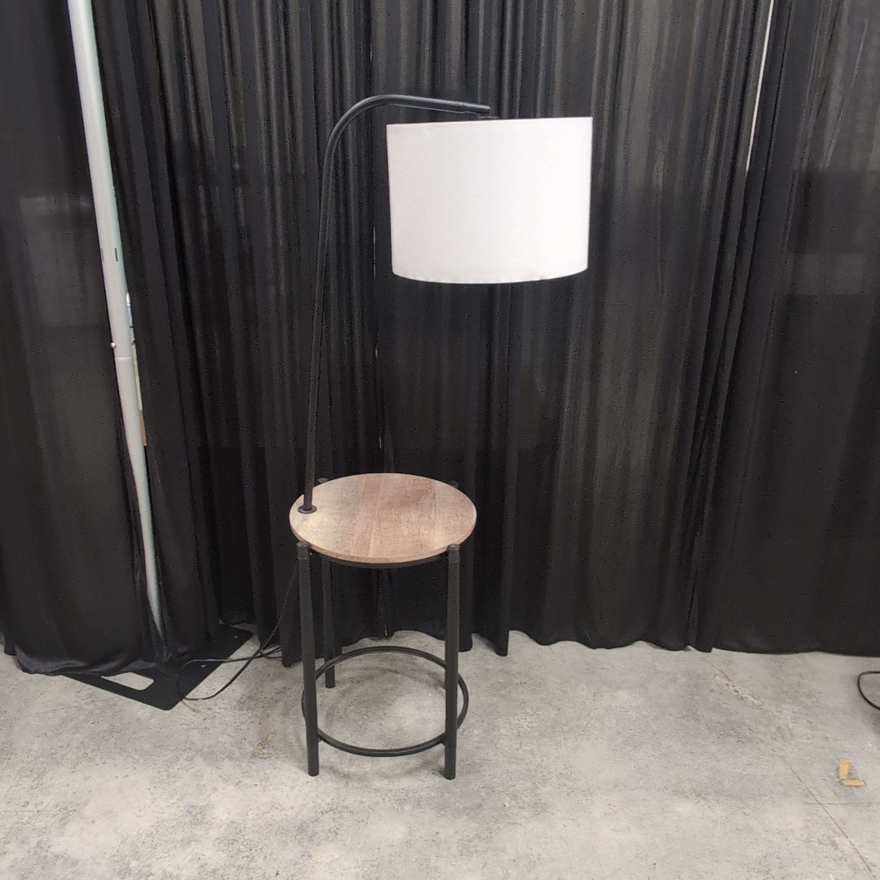 Industrial Style Black Metal Floor Lamp with Wood Table