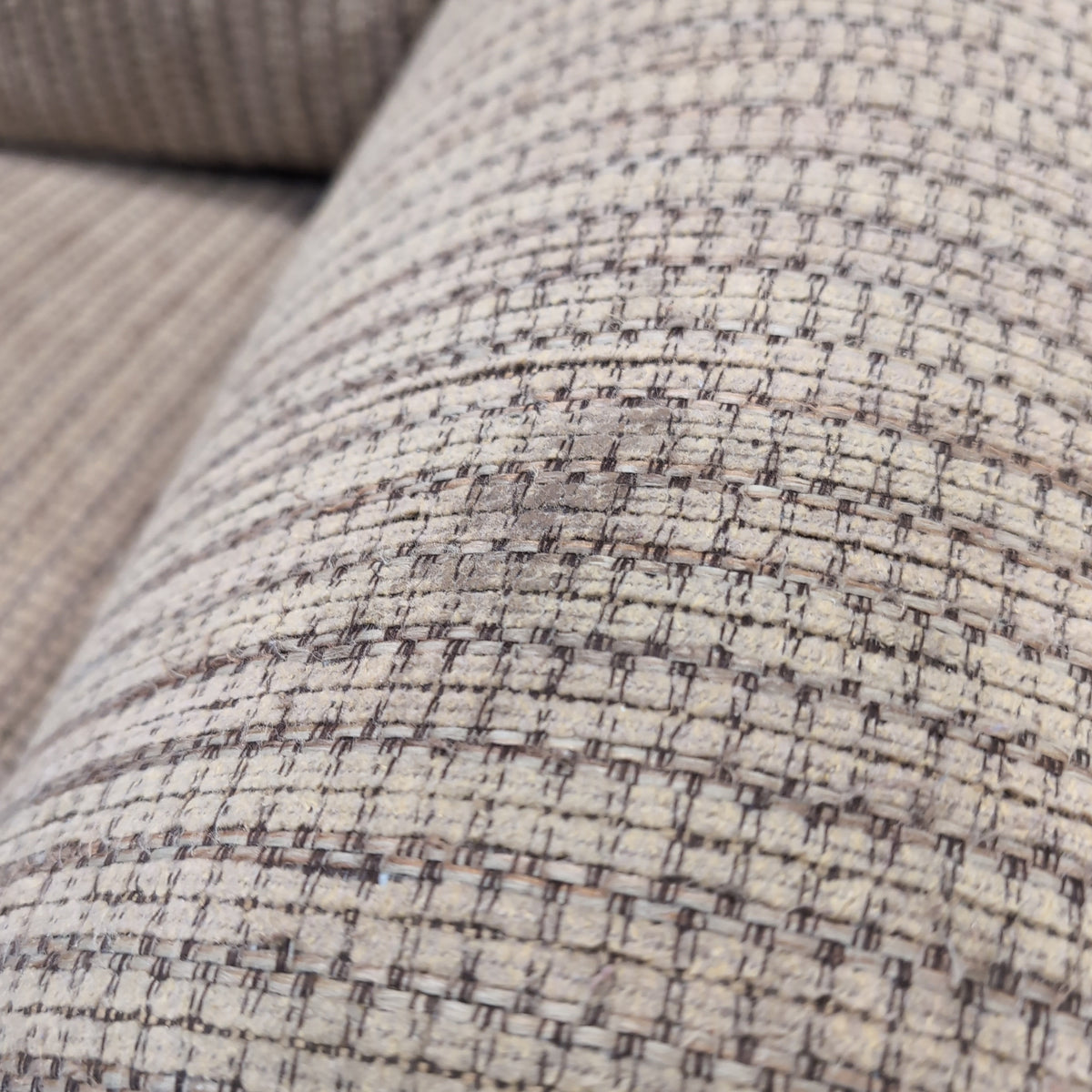Tan Textured Fabric Armchair with Rolled Arms