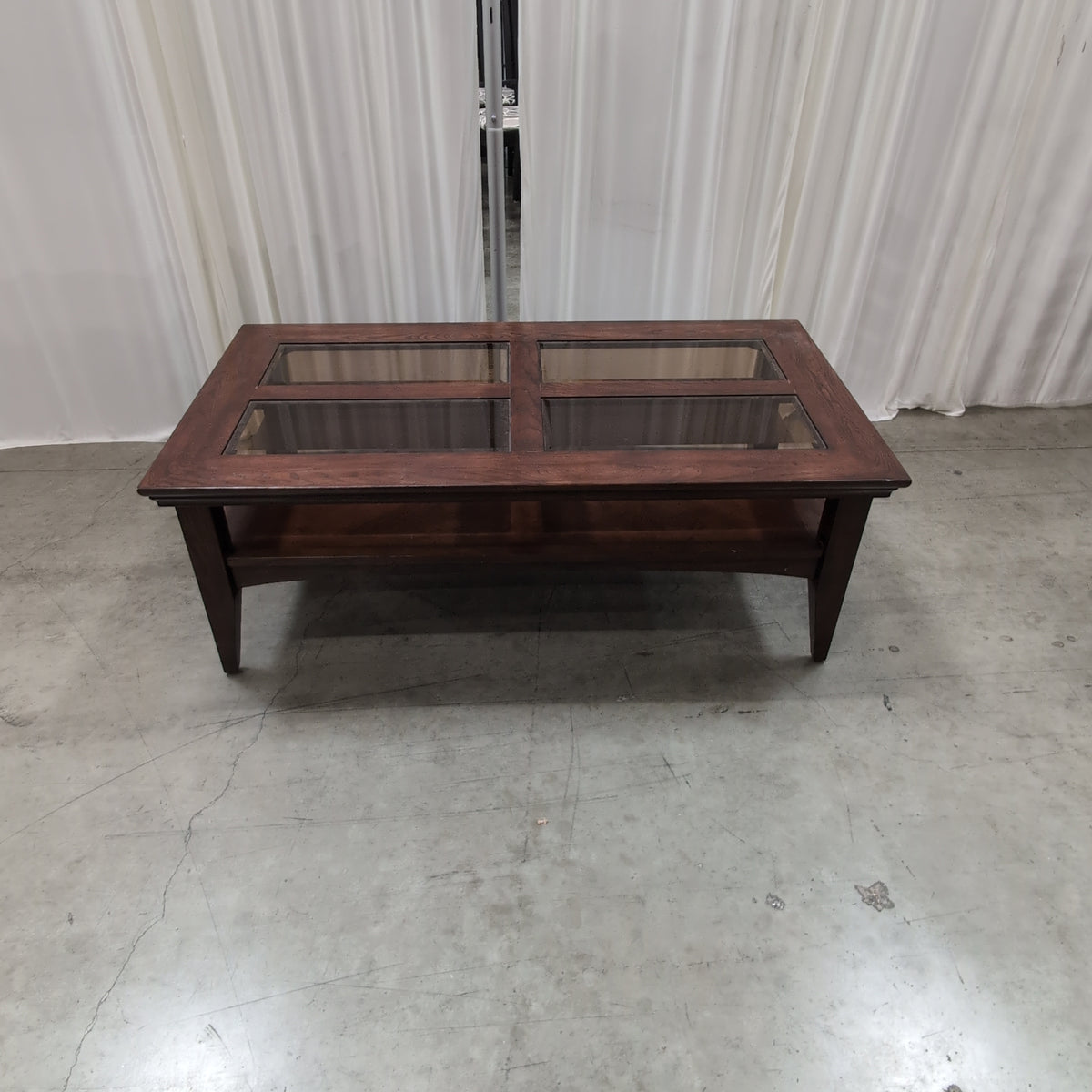 Dark Stained Wood Coffee Table with Glass Insert