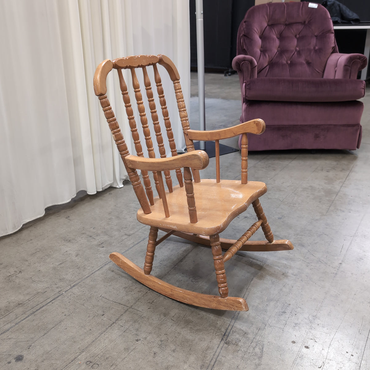 Small Traditional Spindle Back Wood Rocking Chair in Light Stain