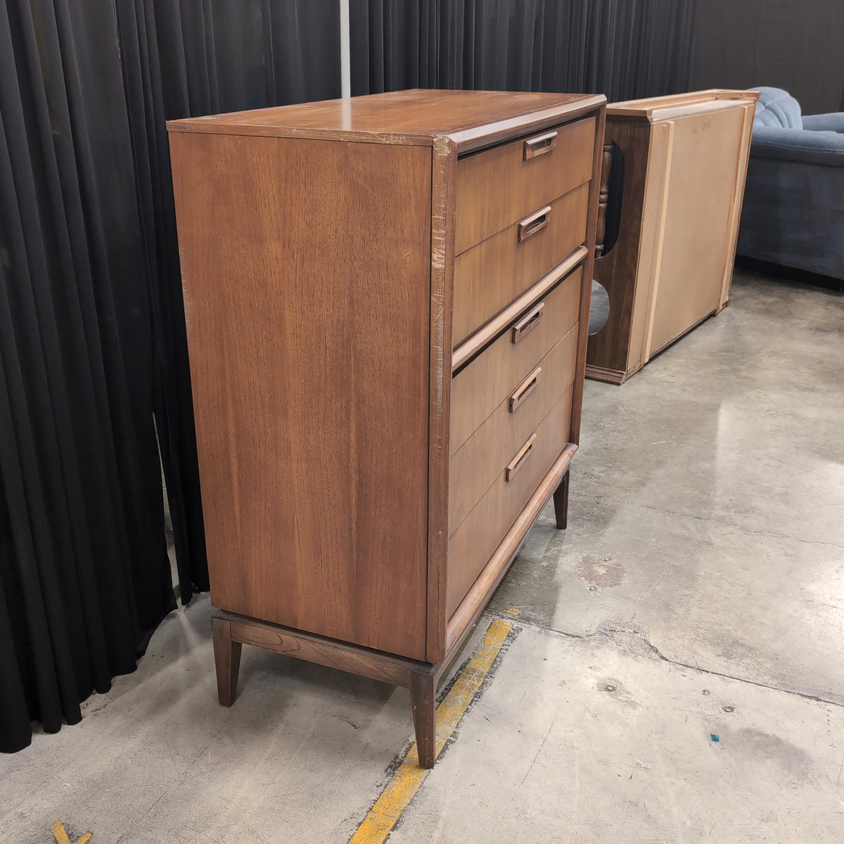 Walnut-Tone Mid-Century Modern Dresser with Recessed Pulls