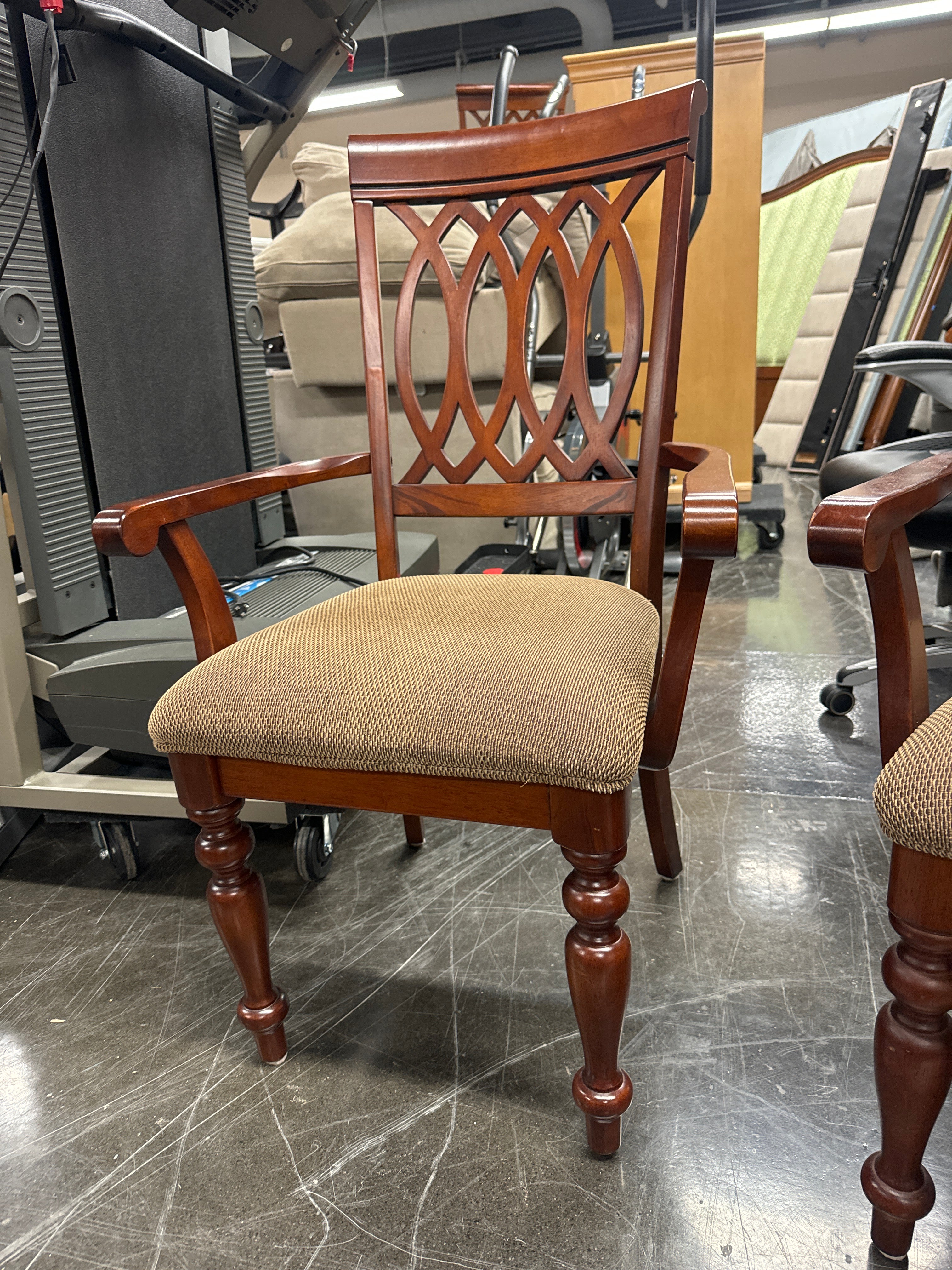 Pair of Fabric Seat Dining Captain Chairs