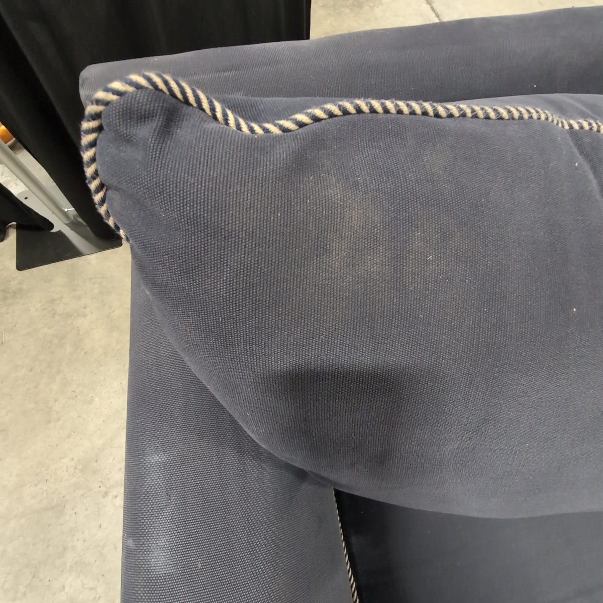 Bench Craft Navy Blue Velvet-like Fabric Rolled Arm Couch with Contrast Piping