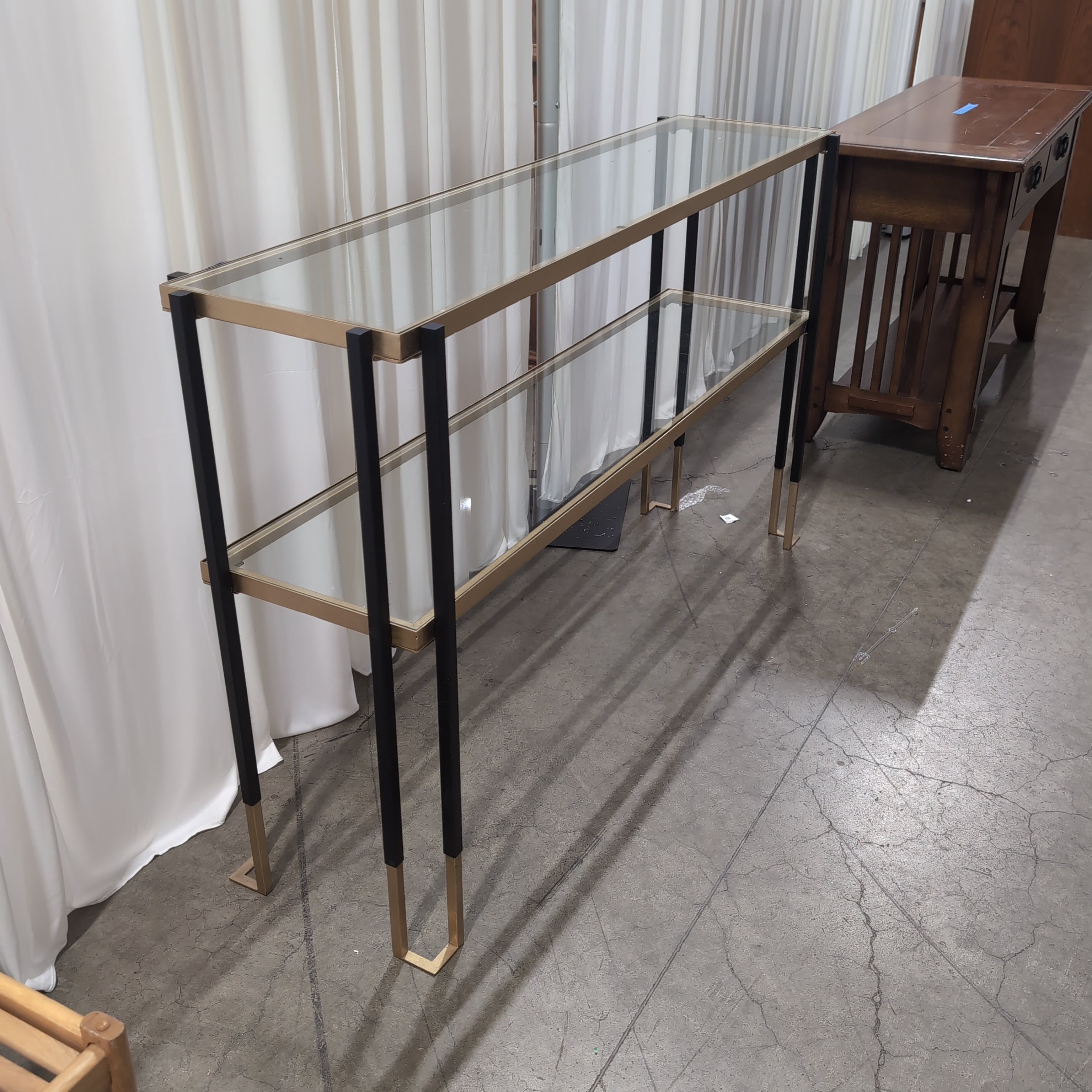 Modern Two-Tier Console Table in Black Metal