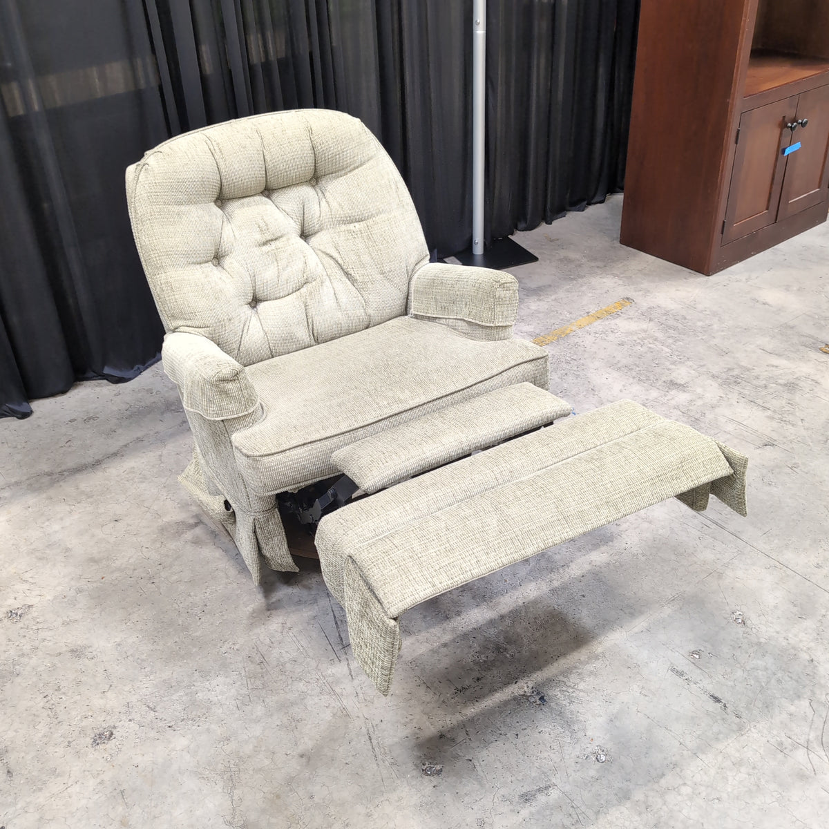 Sage Green Ribbed Fabric Armchair with Tufted Back