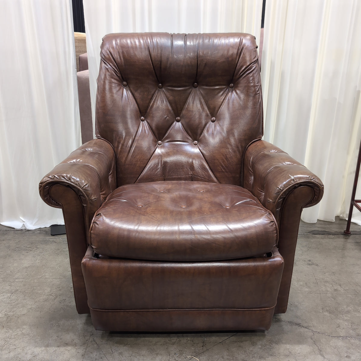 Brown Tufted Leather Recliner with Rolled Arms