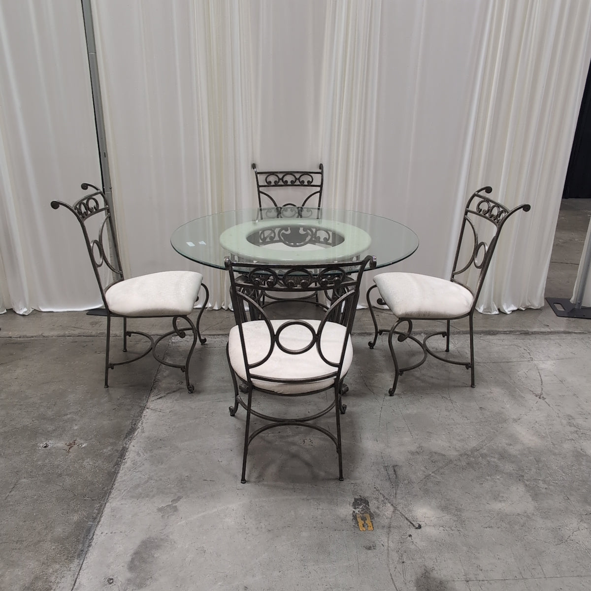 Ornate Wrought Iron Glass Dining Table with Chairs