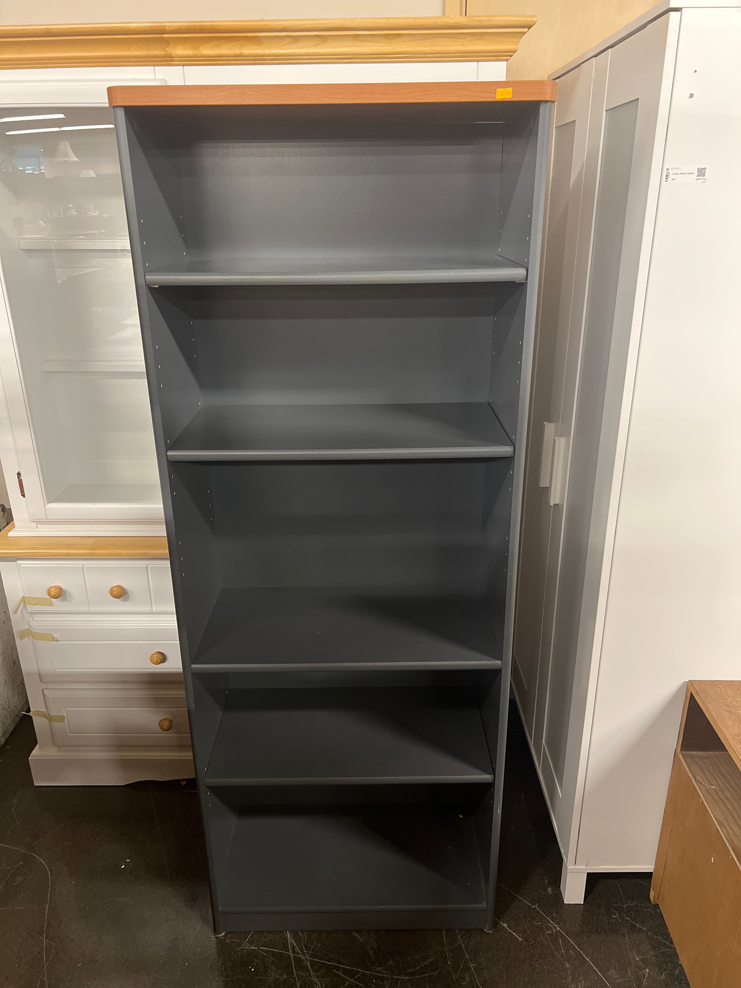 Gray Bookcase with Wood Accent