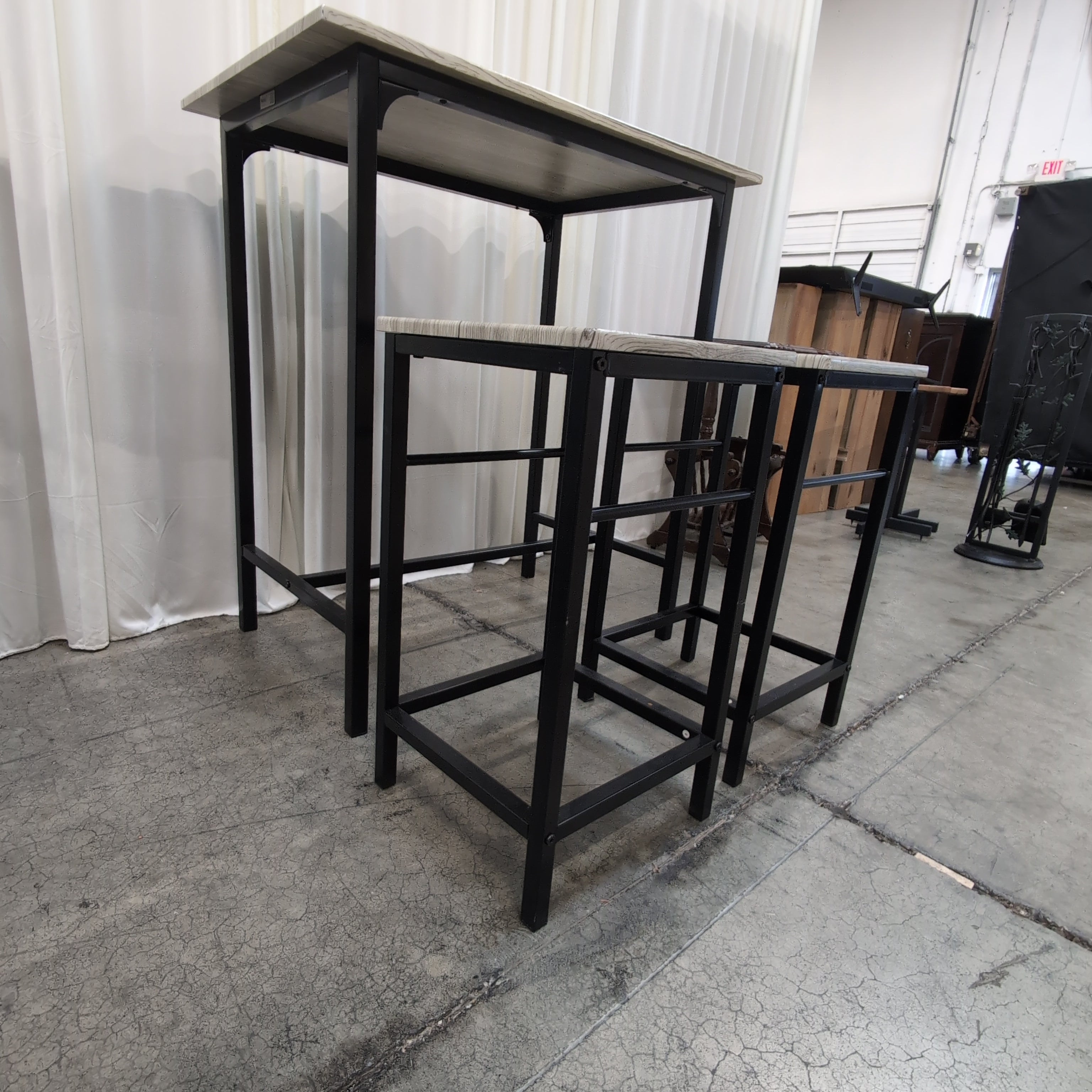 Light Grey Wood-Grain Dining Table with Matching Stool