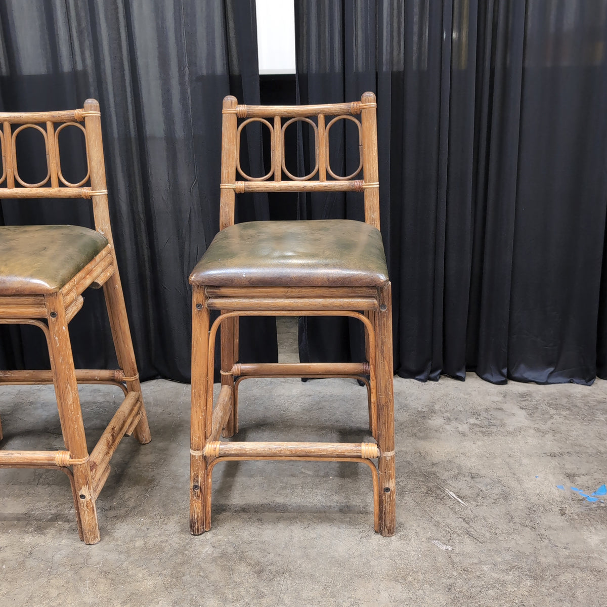 Vintage Bamboo Frame Dining Chair with Green Seat