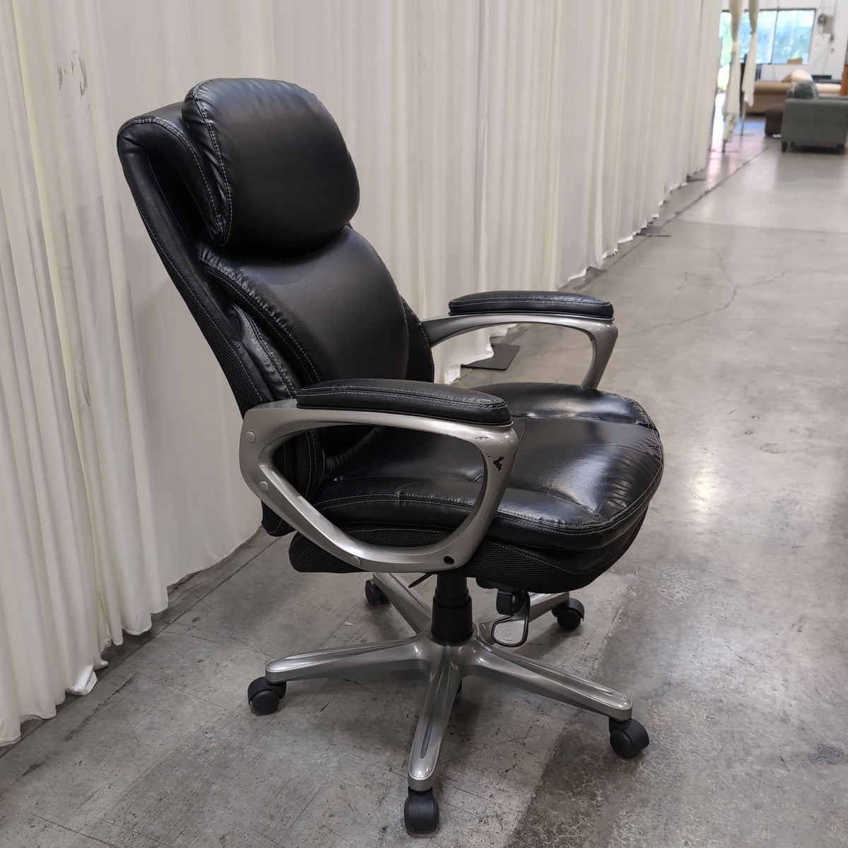 Black Padded Faux Leather Swivel Office Chair