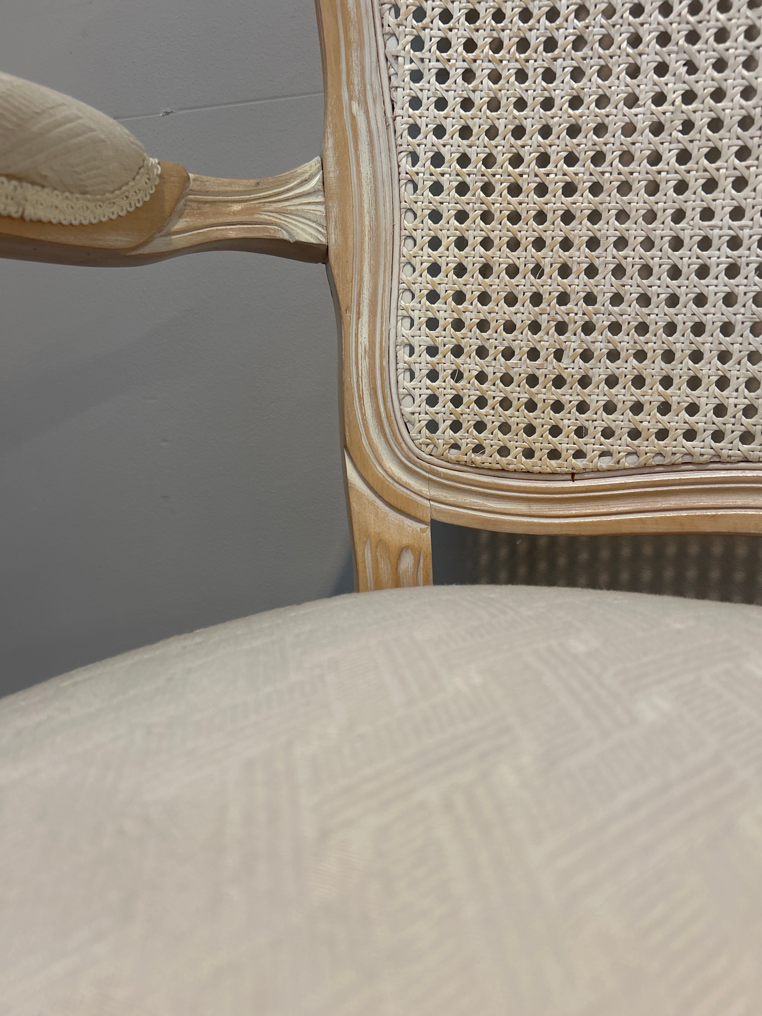 Rosalco Italian-Made French Provincial Cane Back Armchair – Cream Upholstery