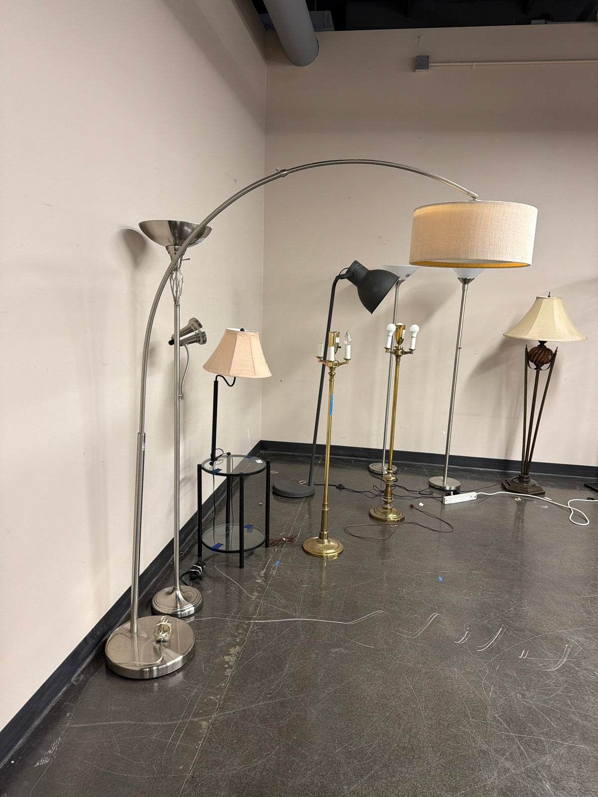 Modern Silver Arc Floor Lamp with Fabric Shade