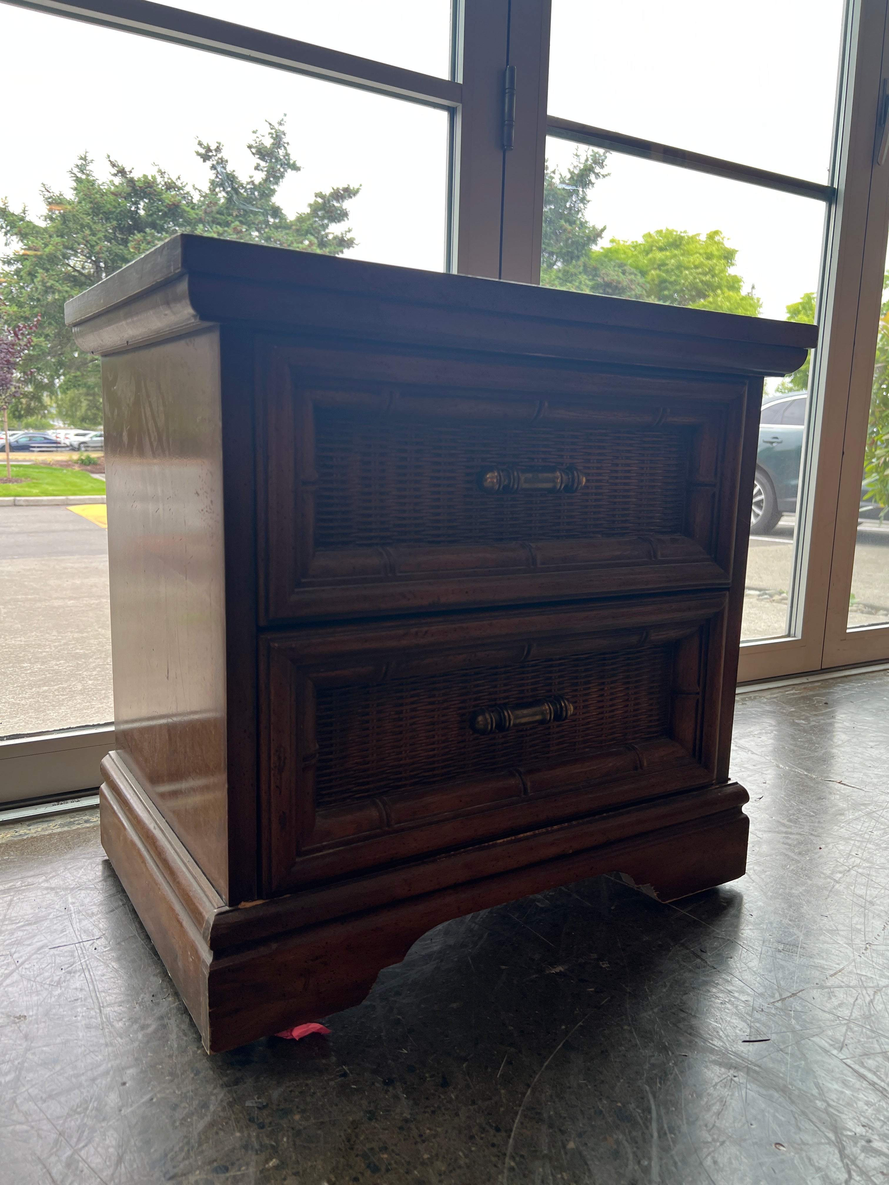 Vintage Bamboo Style Two-Drawer Nightstand