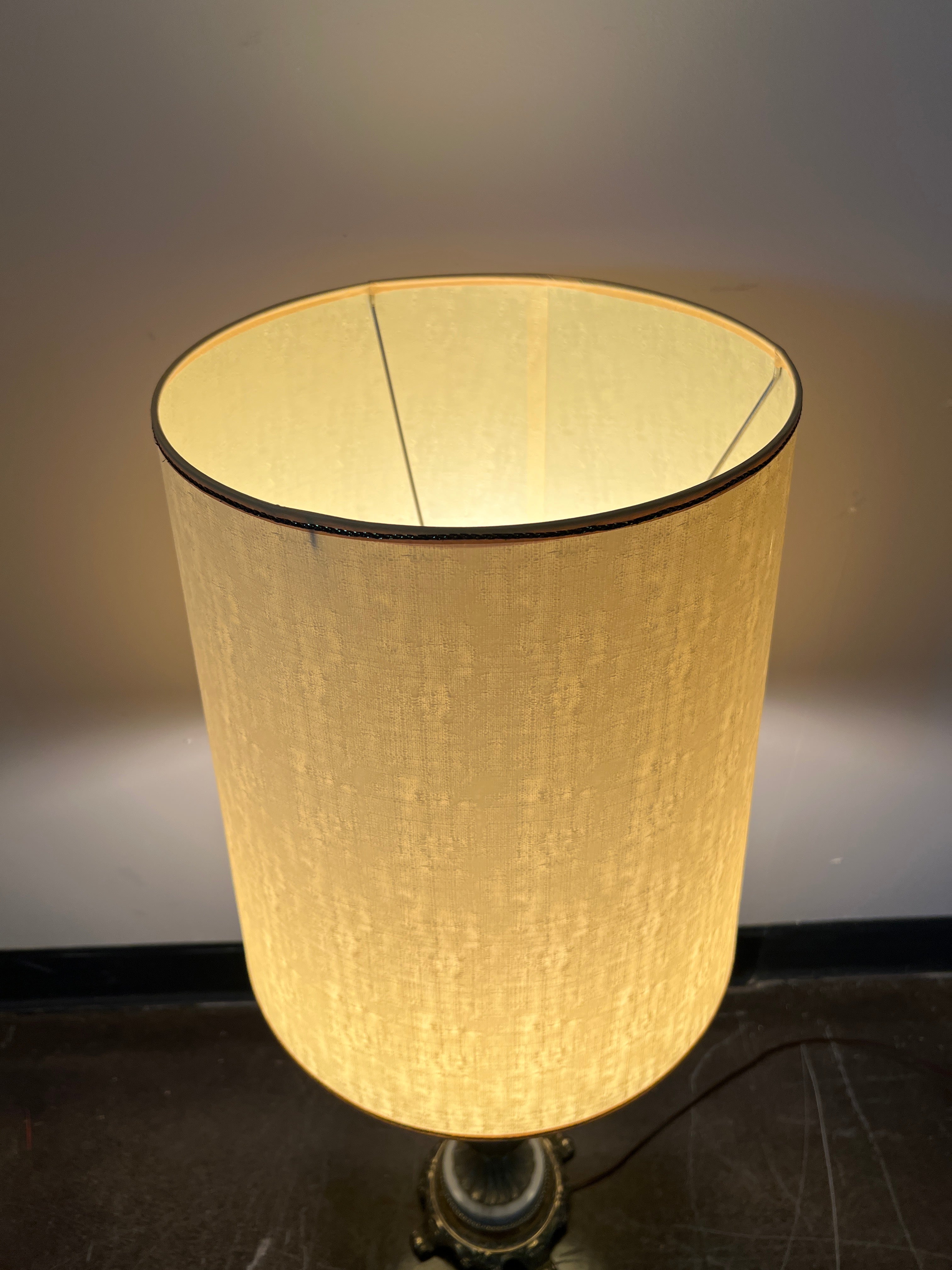 Vintage Bronze and Glass Table Lamp with Drum Shade