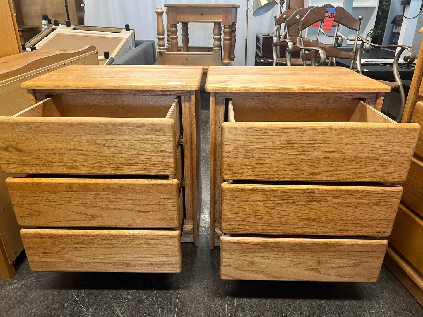 Small Oak Night Stand with Three Drawers