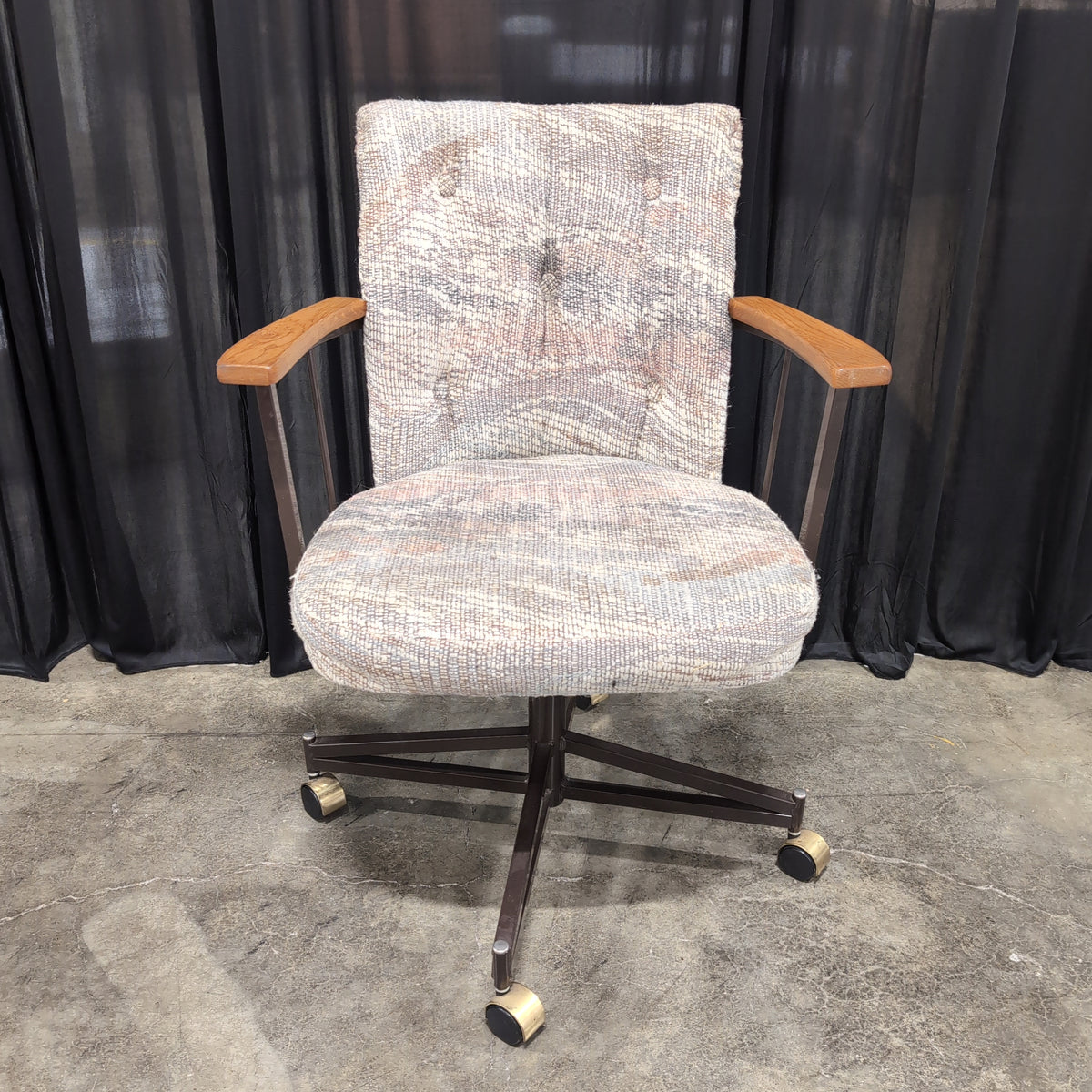 Patterned Upholstered Office Chair with Wood Arms