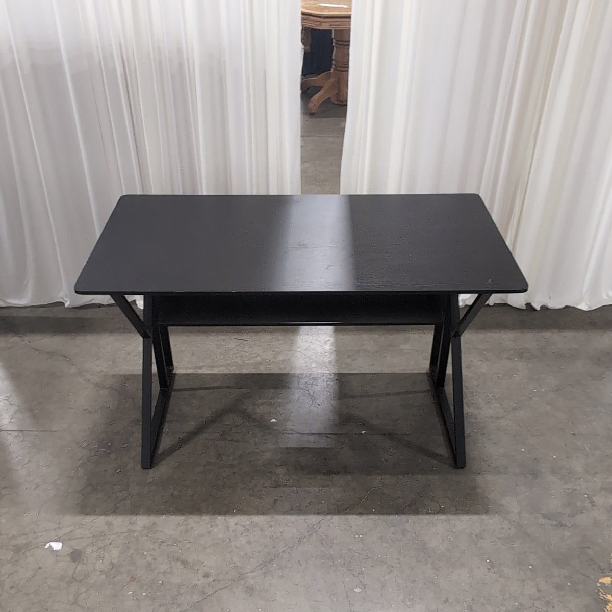 Industrial Black Wood Top Desk with Brown Accent