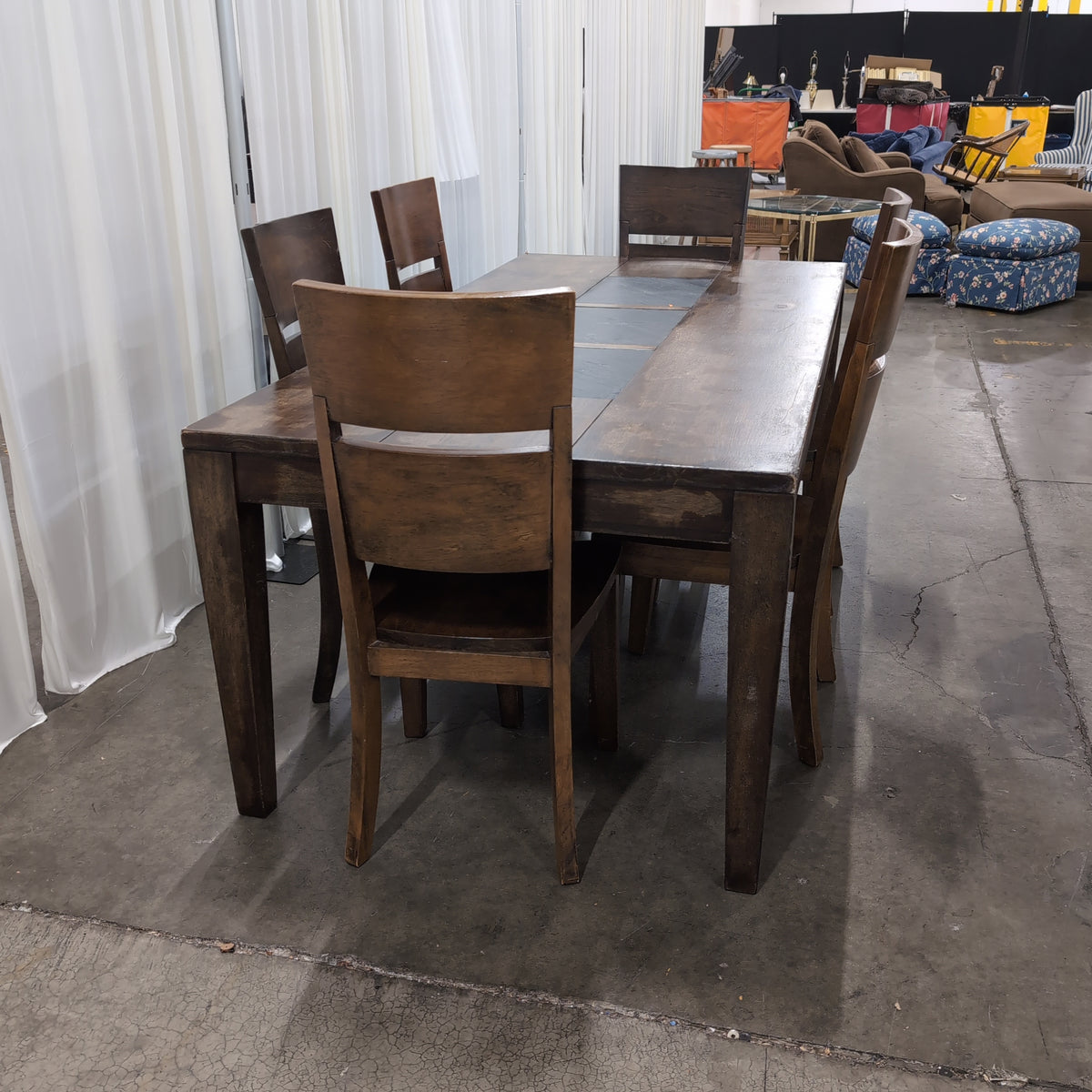 Dark Wood Rectangular Dining Table with Stone Inserts