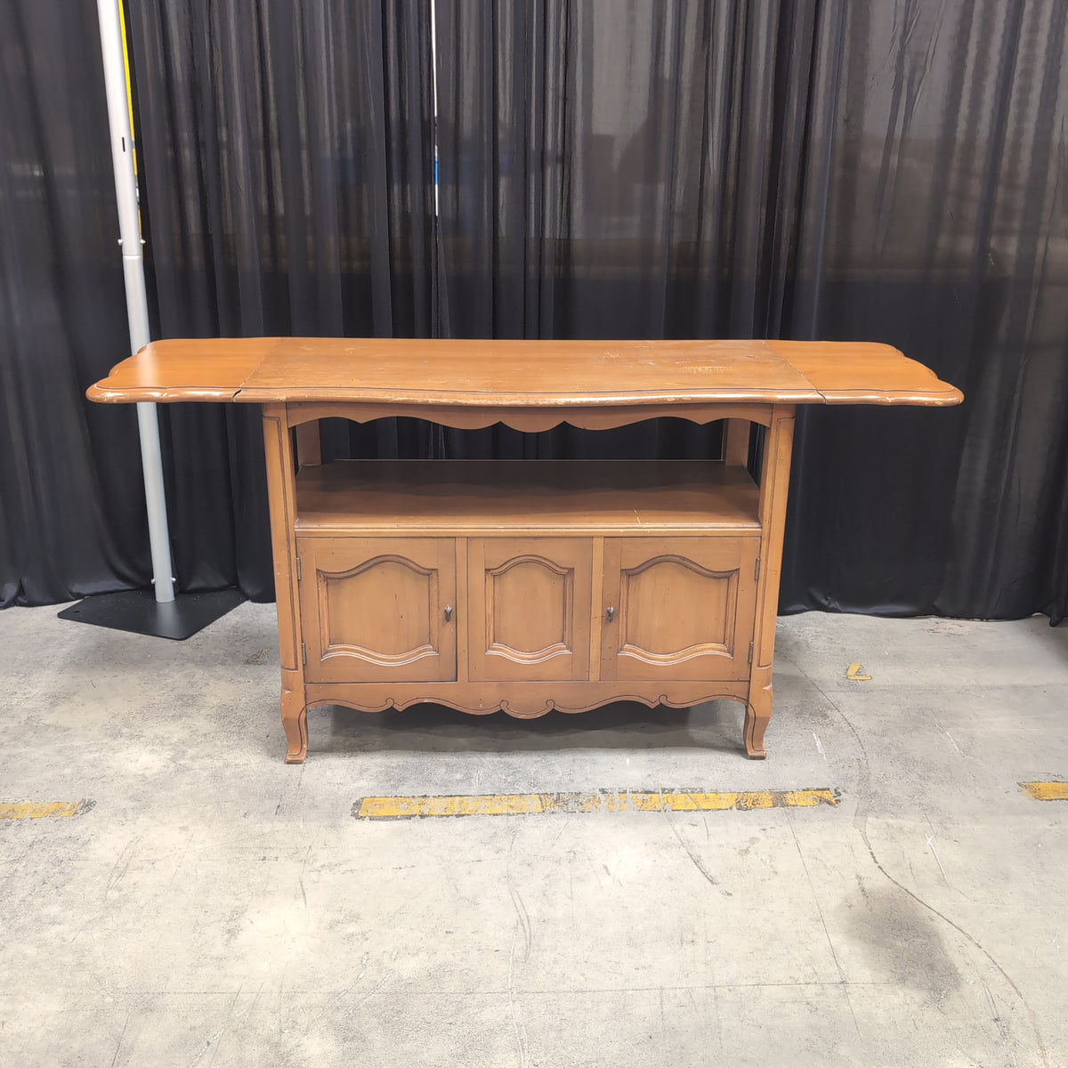 French Provincial Wood TV Stand with Drop-Leaf Sides
