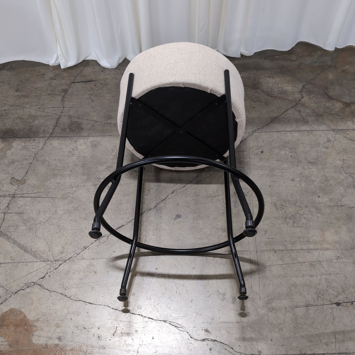Round Upholstered Beige Stool with Metal Legs