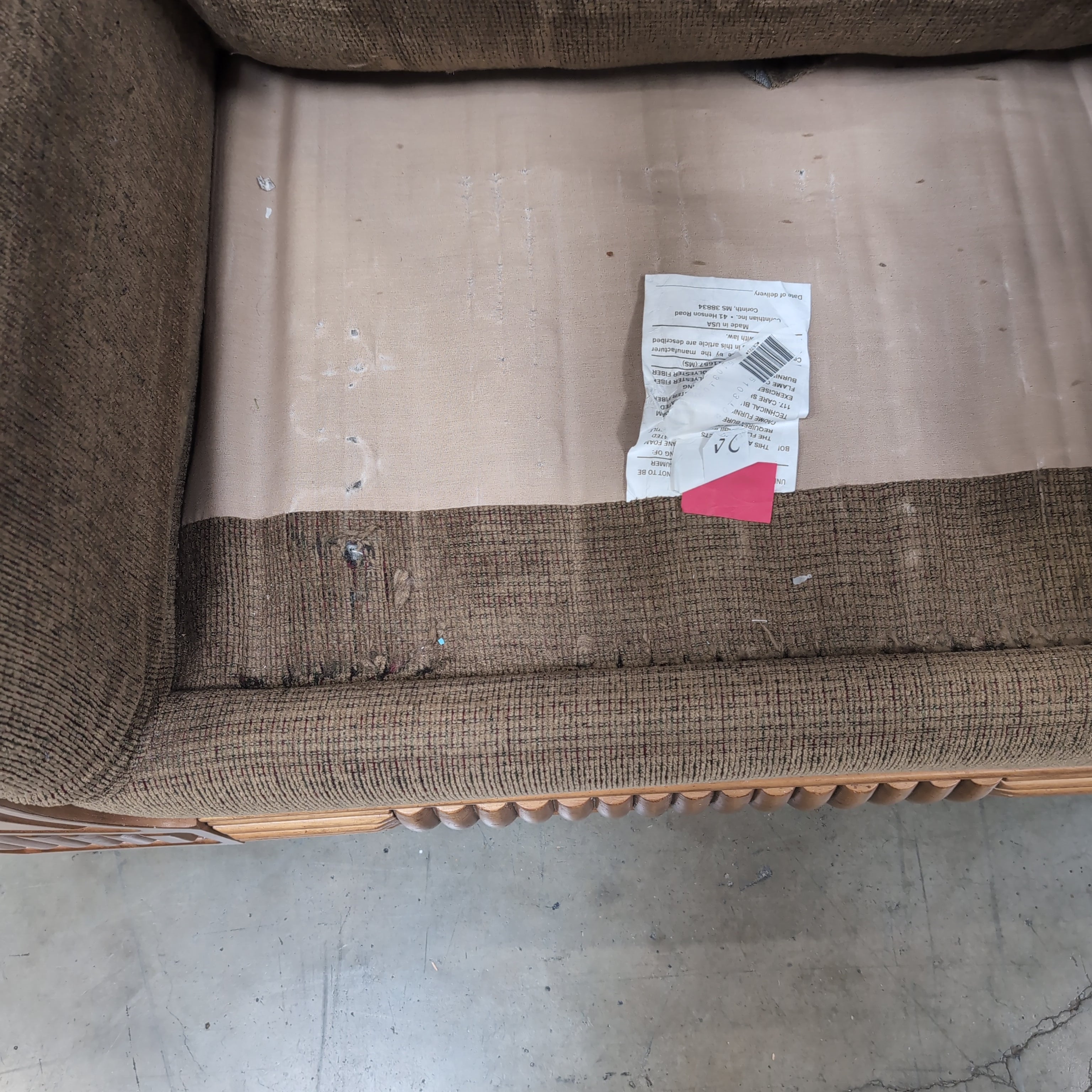 Brown Textured Fabric Armchair with Wood Accents