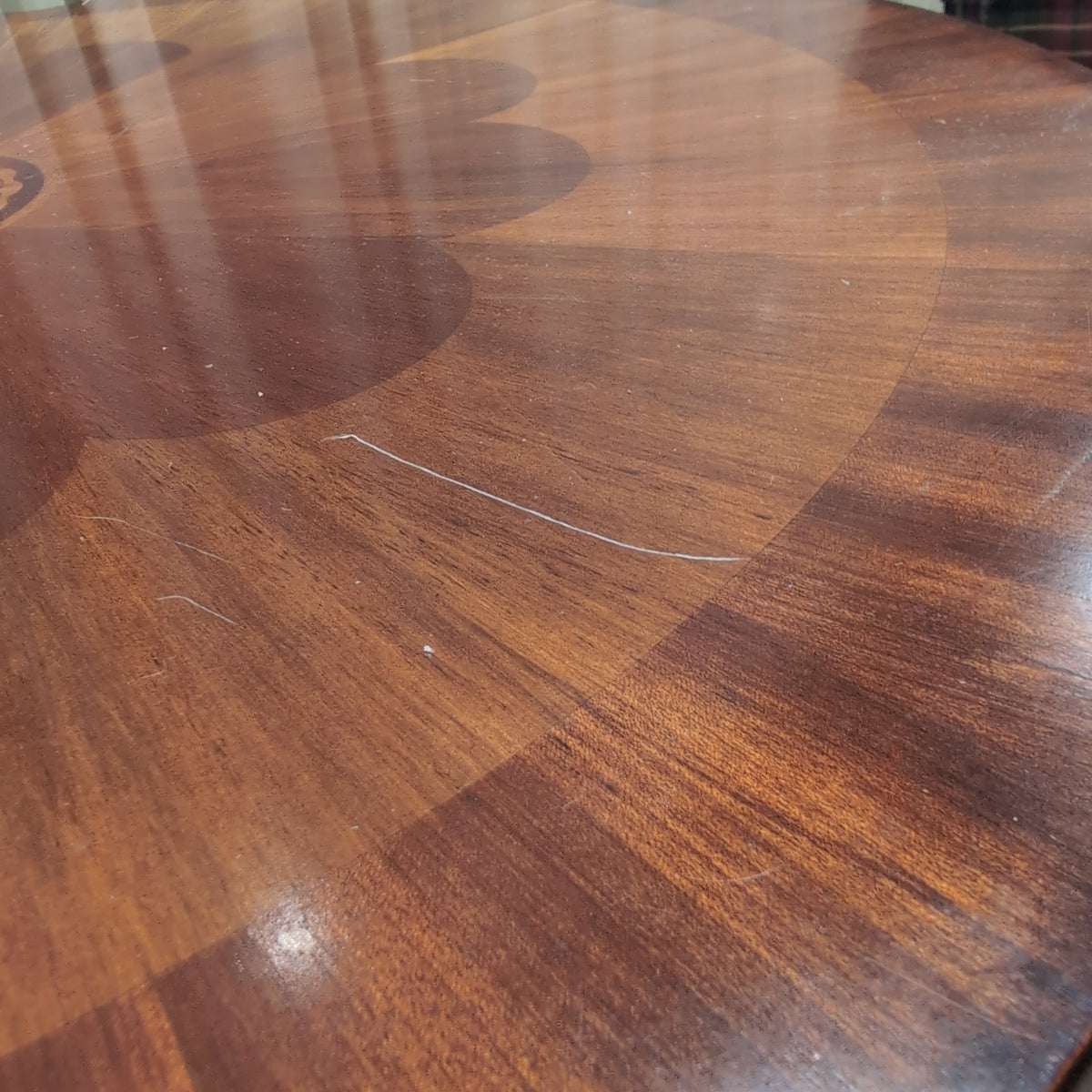 Decorative Inlaid Wood End Table with Pedestal Base
