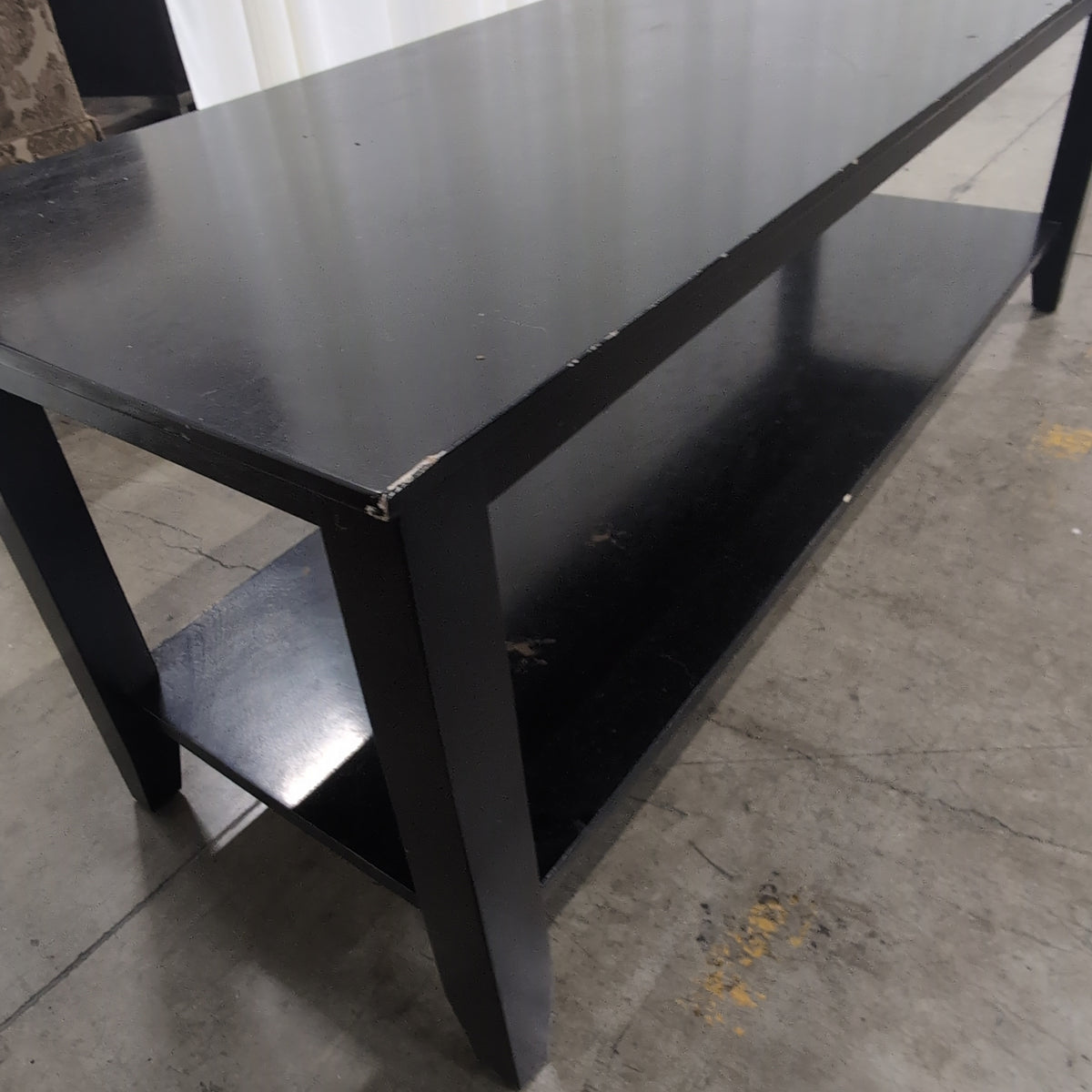 Black Wood Rectangular Coffee Table with Lower Shelf