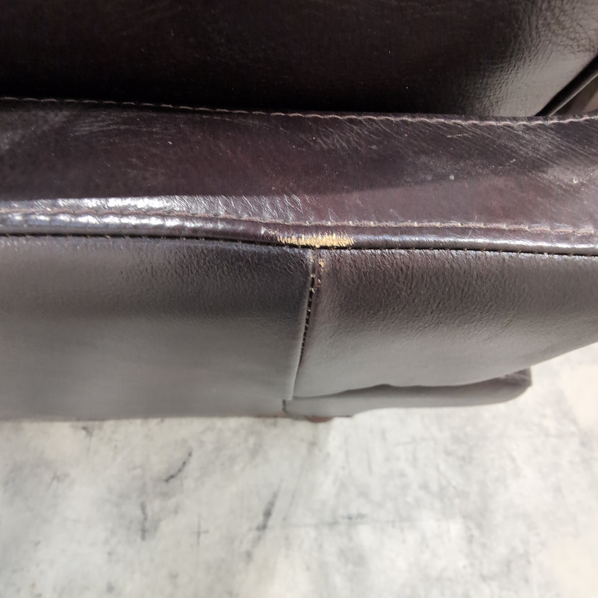 Dark Brown Leather Three-Seat Couch with Rolled Arms