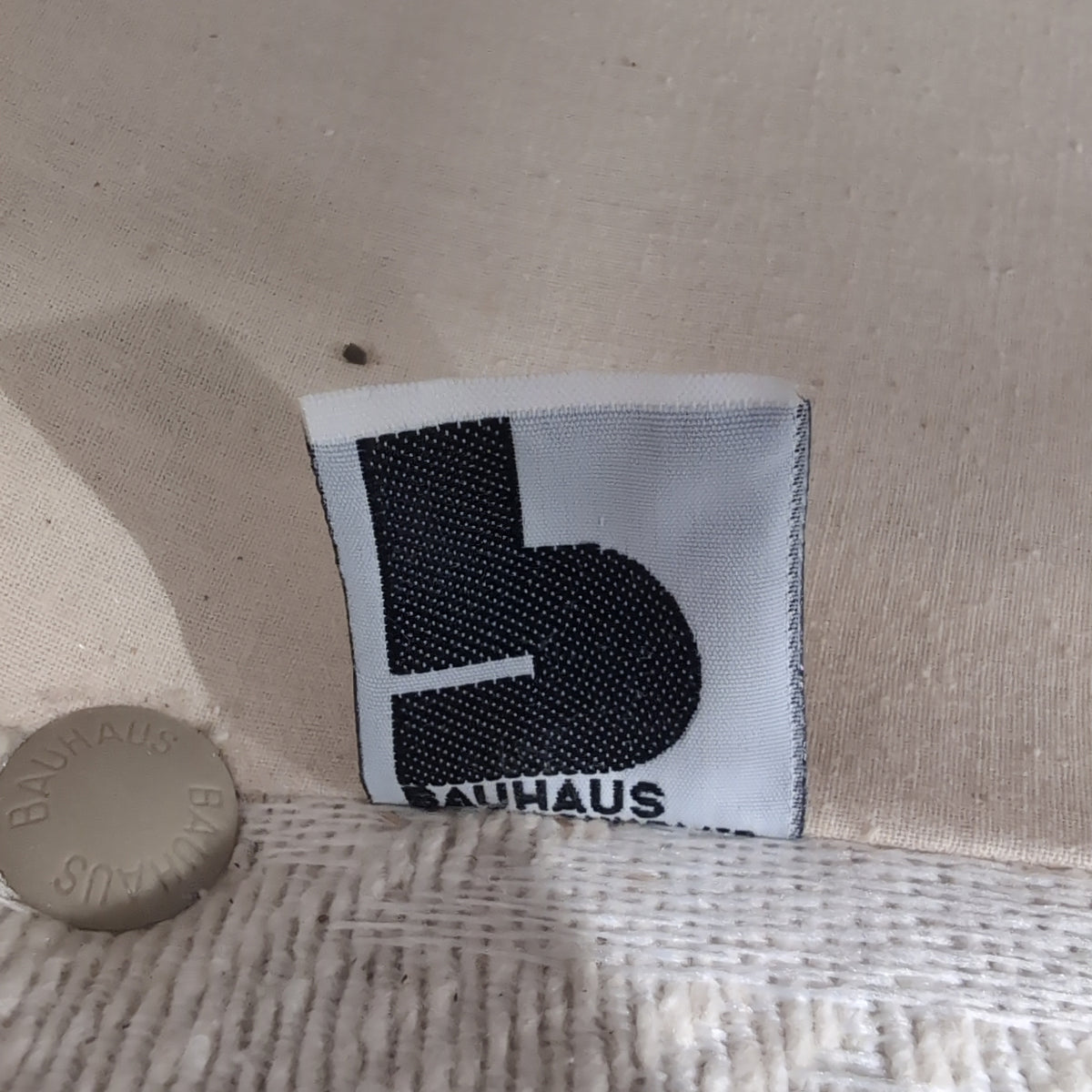 Off-White Boxy Arm Couch in Textured Fabric