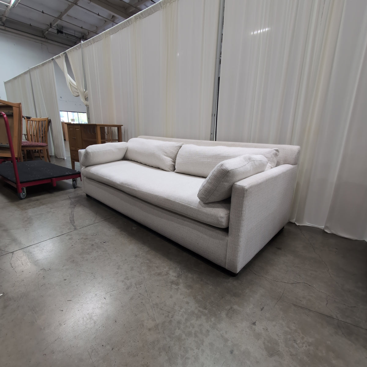 Contemporary Light Beige Track Arm Couch in Fabric