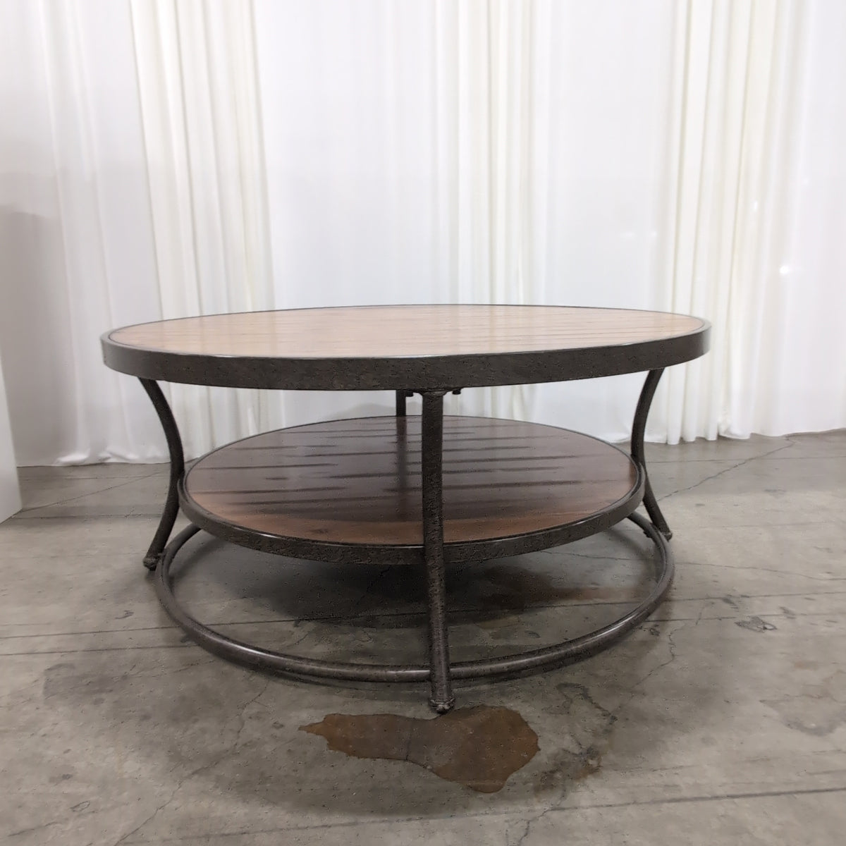 Ashley Furniture Two-Tier Round Wood Coffee Table with Metal Frame