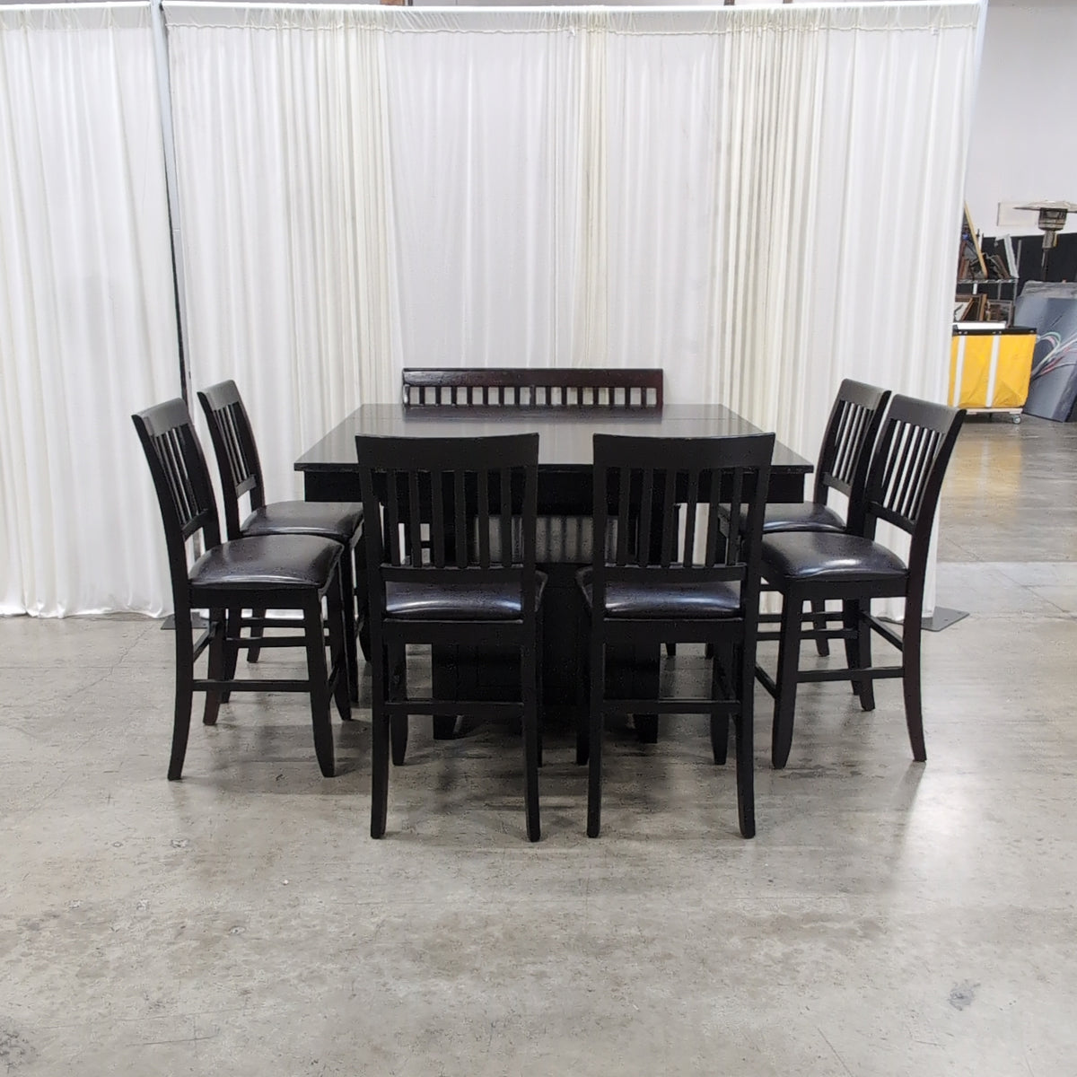 Dark Wood Rectangular Dining Table with Six Chairs