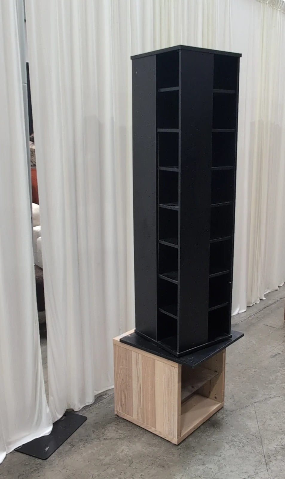 Black Rotating Media Tower Bookcase with Base
