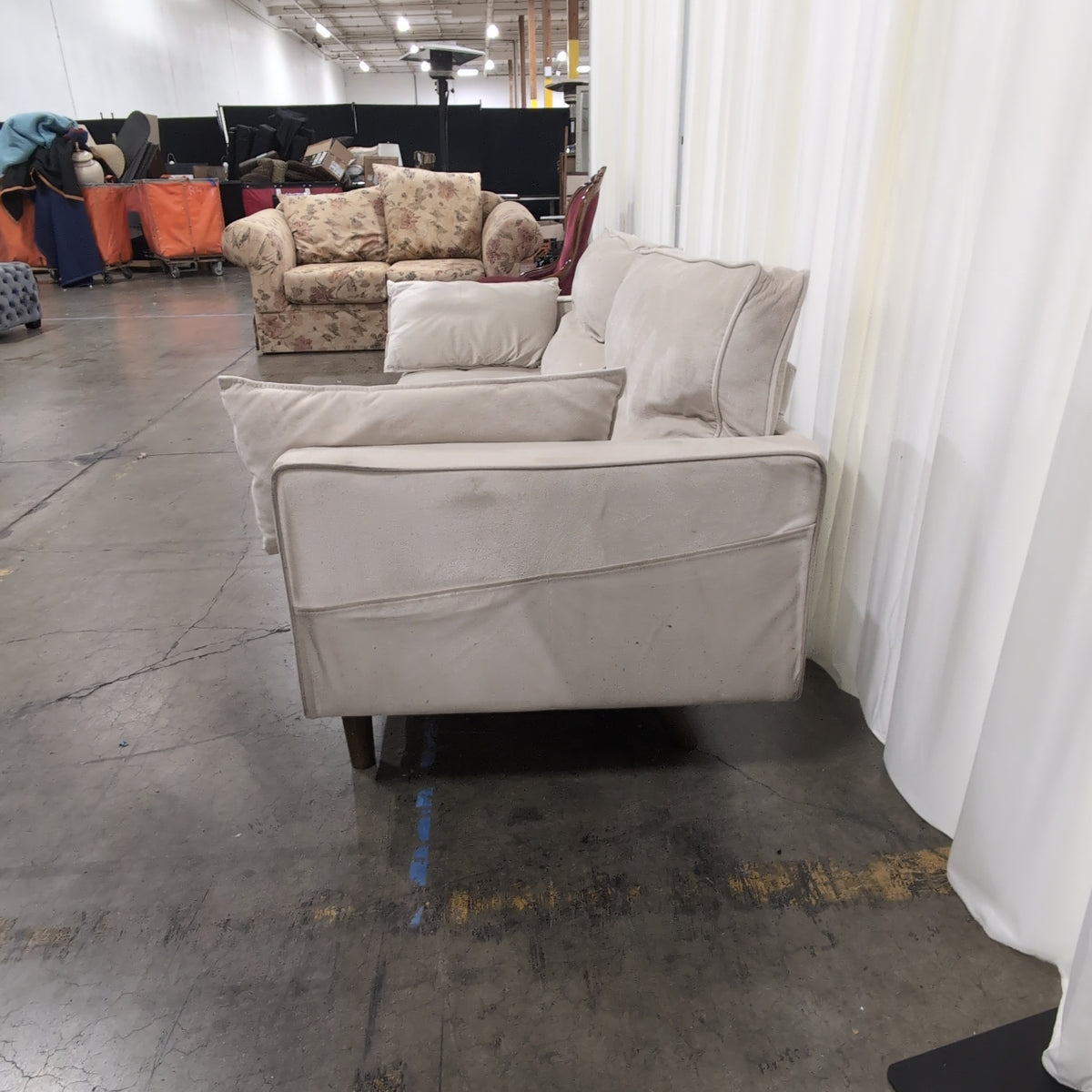 Light Beige Tufted Velvet Couch