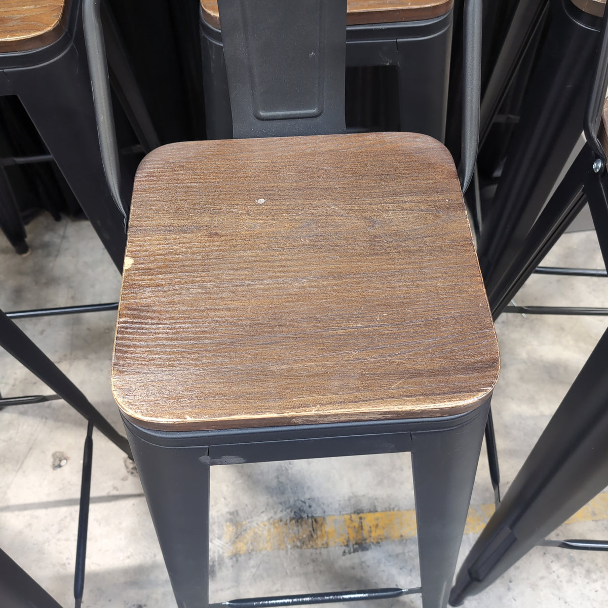 Industrial Style Dark Wood Seat Bar Stool