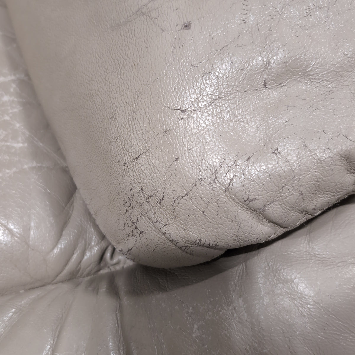 Overstuffed Light Beige Recliner in Leather