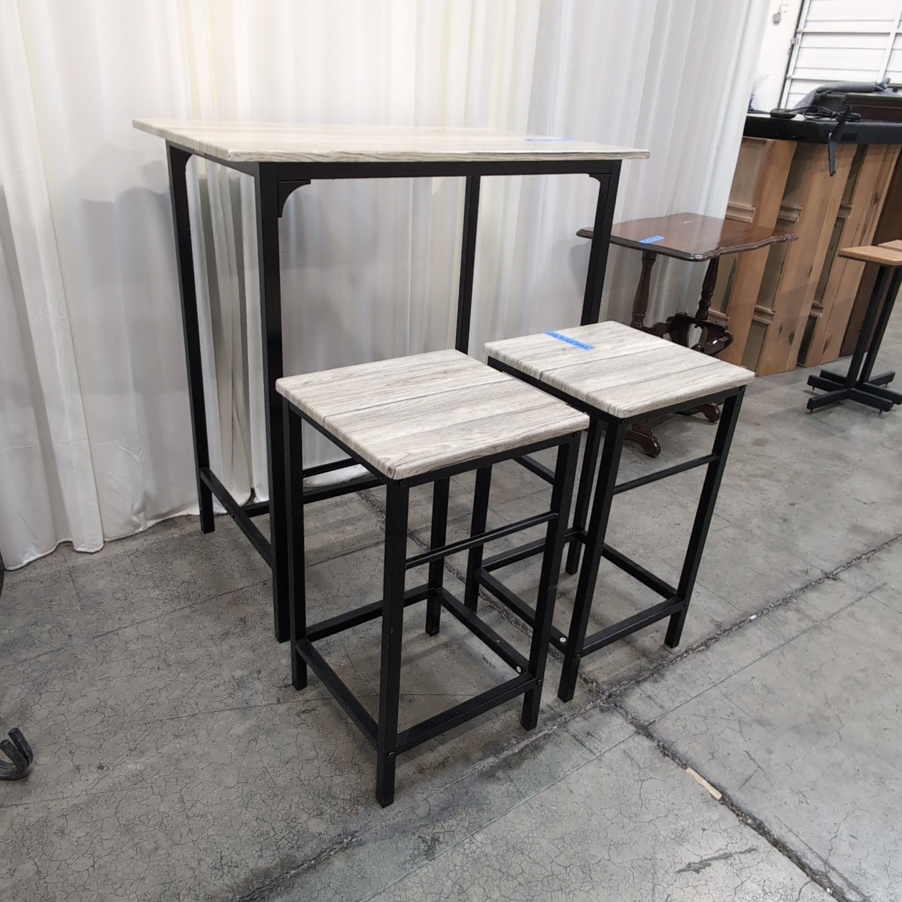 Light Grey Wood-Grain Dining Table with Matching Stool