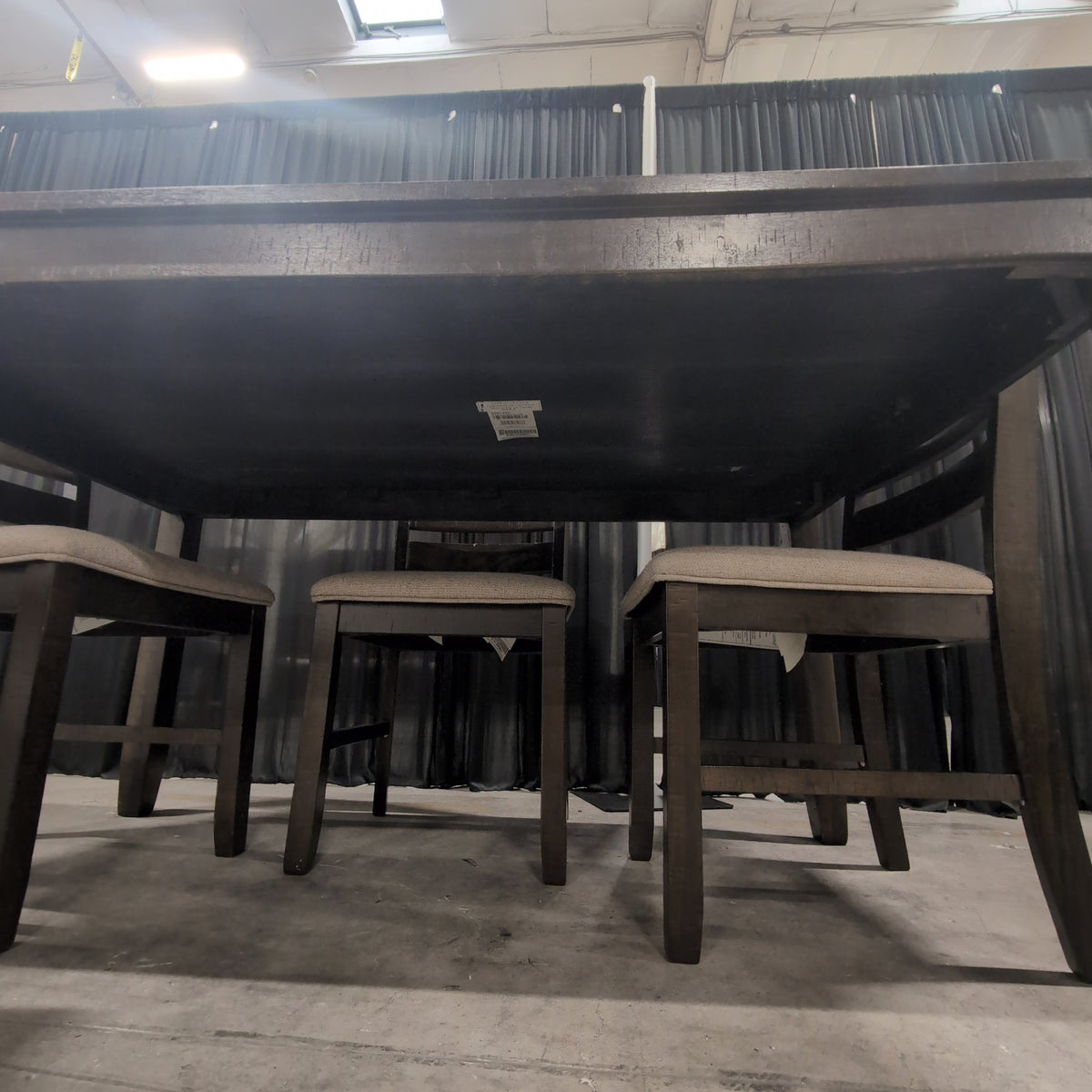Dark Brown Hardwood Dining Table with Upholstered Seats