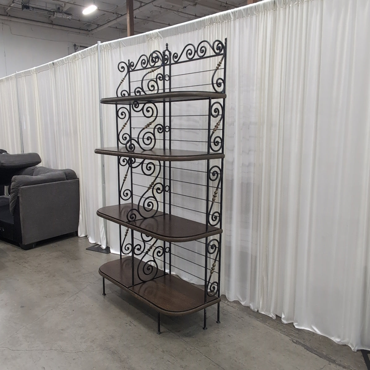 Ornate Black Metal Four-Tier Baker's Rack