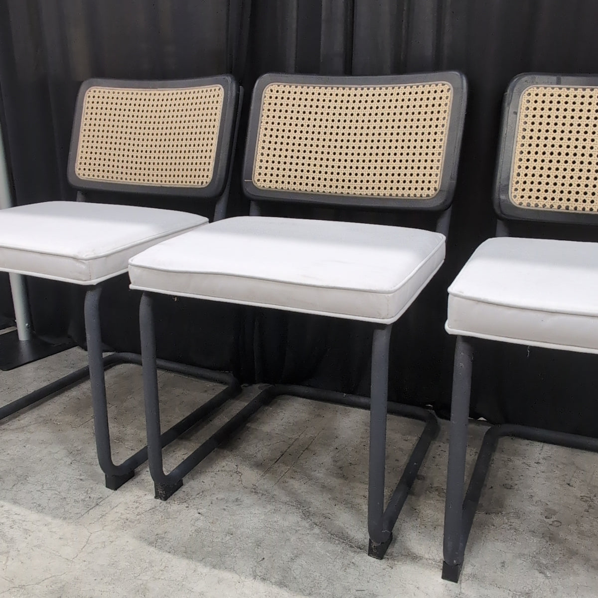 Modern Black Metal Cane Back Dining Chair