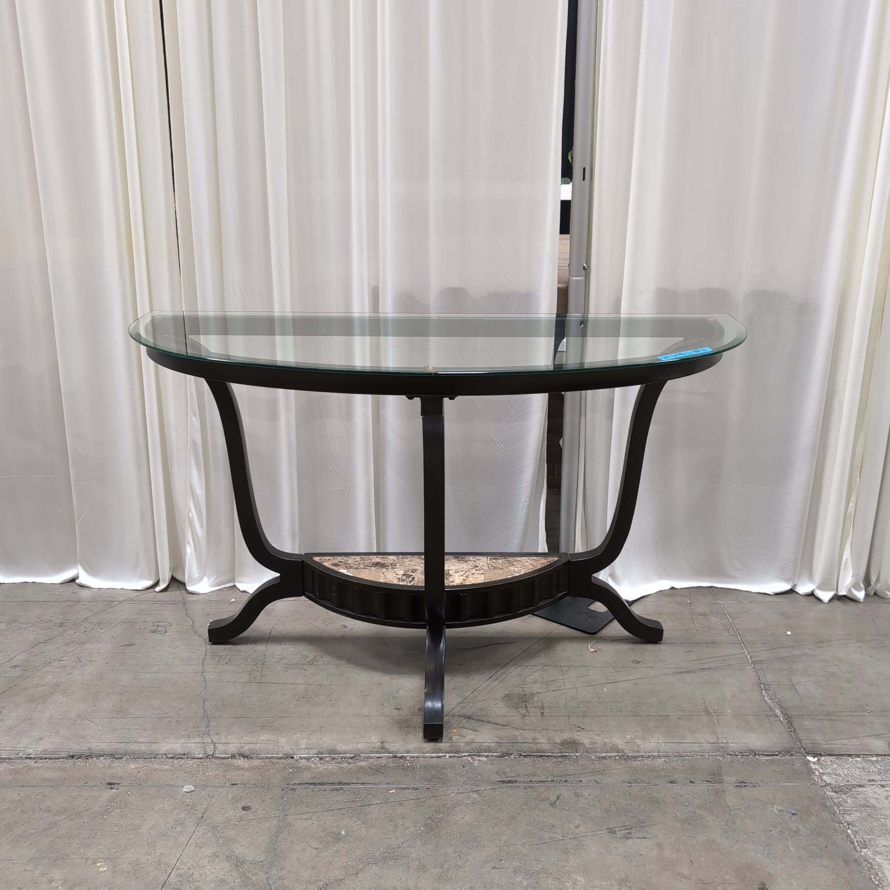 Curved Glass Top Console Table with Stone Shelf