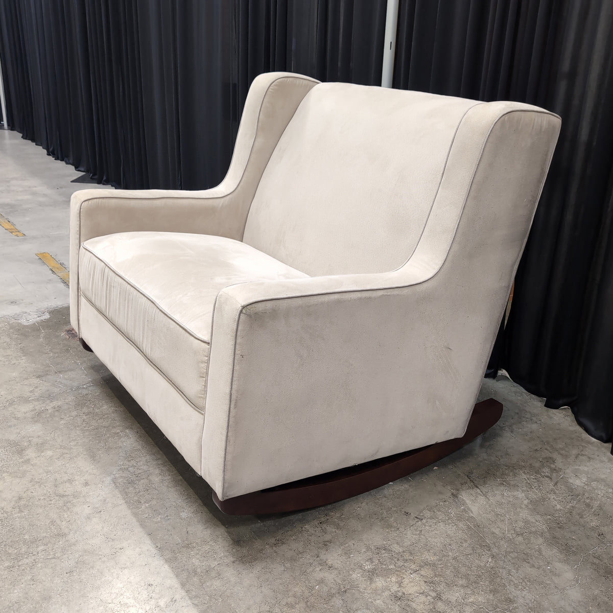 Cream Upholstered Rocking Chair with Wood Base
