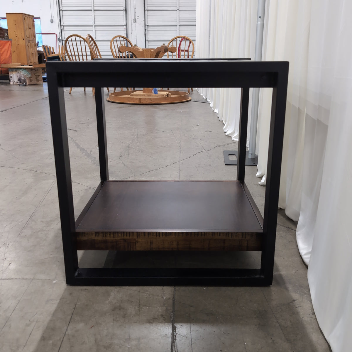 Rustic Brown Wood End Table with Black Metal Frame