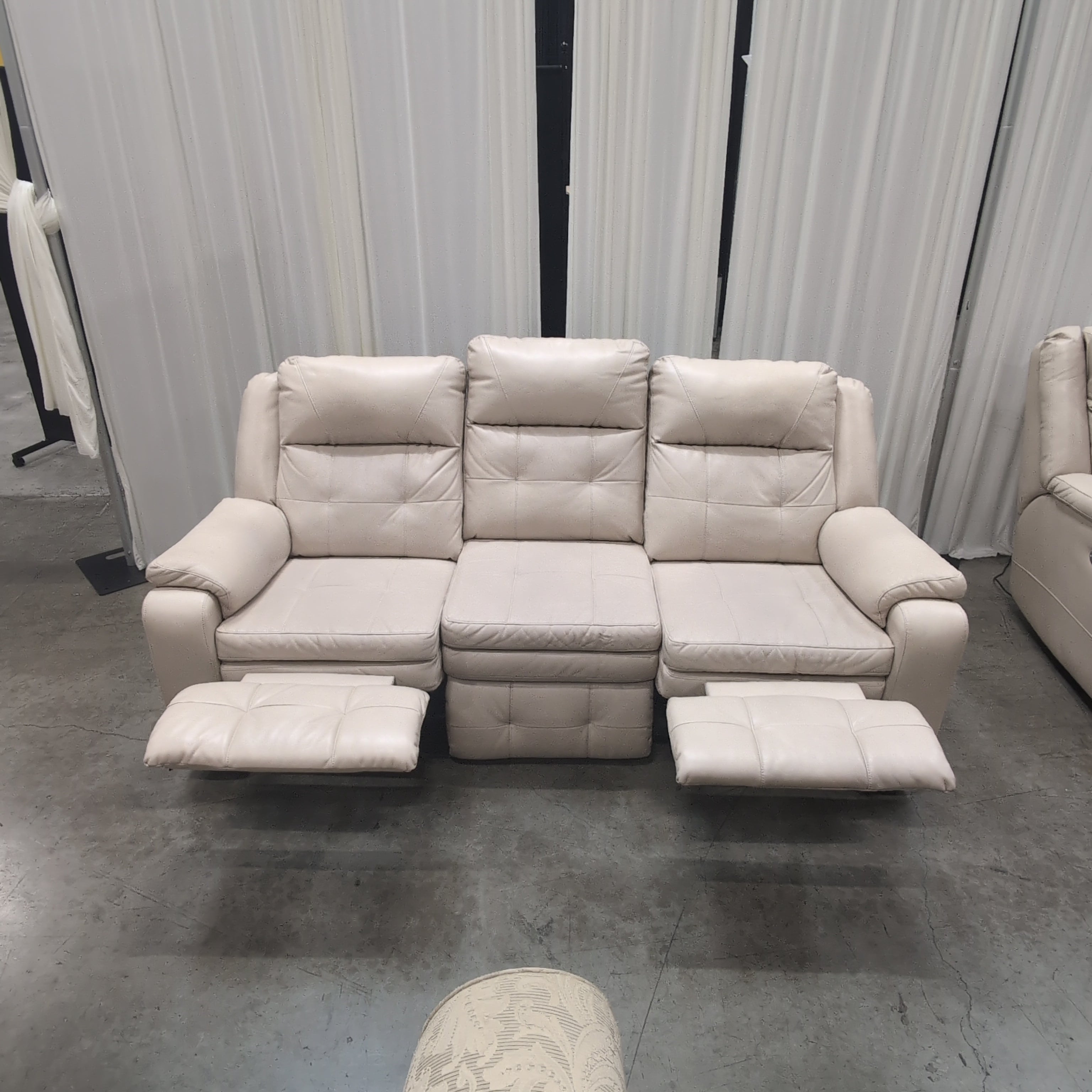 Light Tan Leather Three-Seat Couch with Rolled Arms